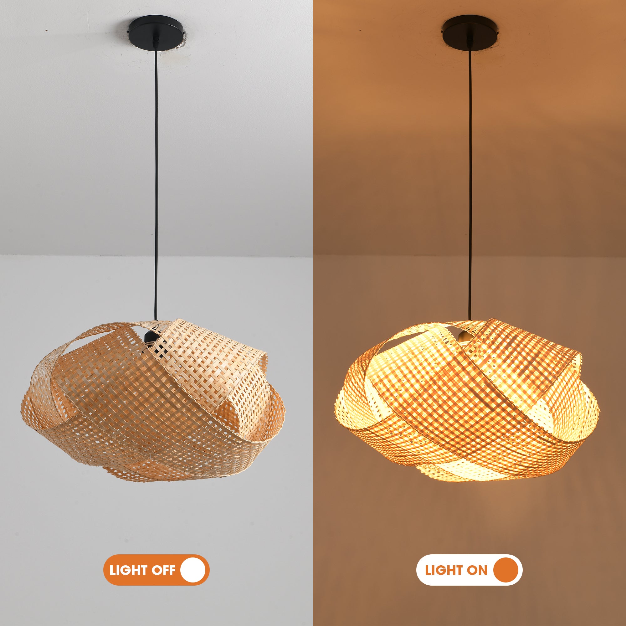 20" Upton Bohemian Handwoven Bamboo Island Pendant Light