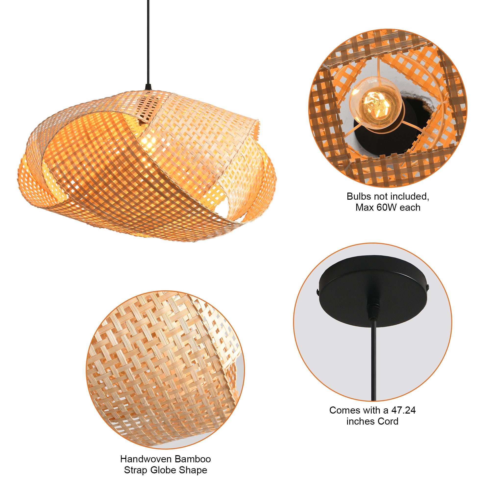 20" Upton Bohemian Handwoven Bamboo Island Pendant Light