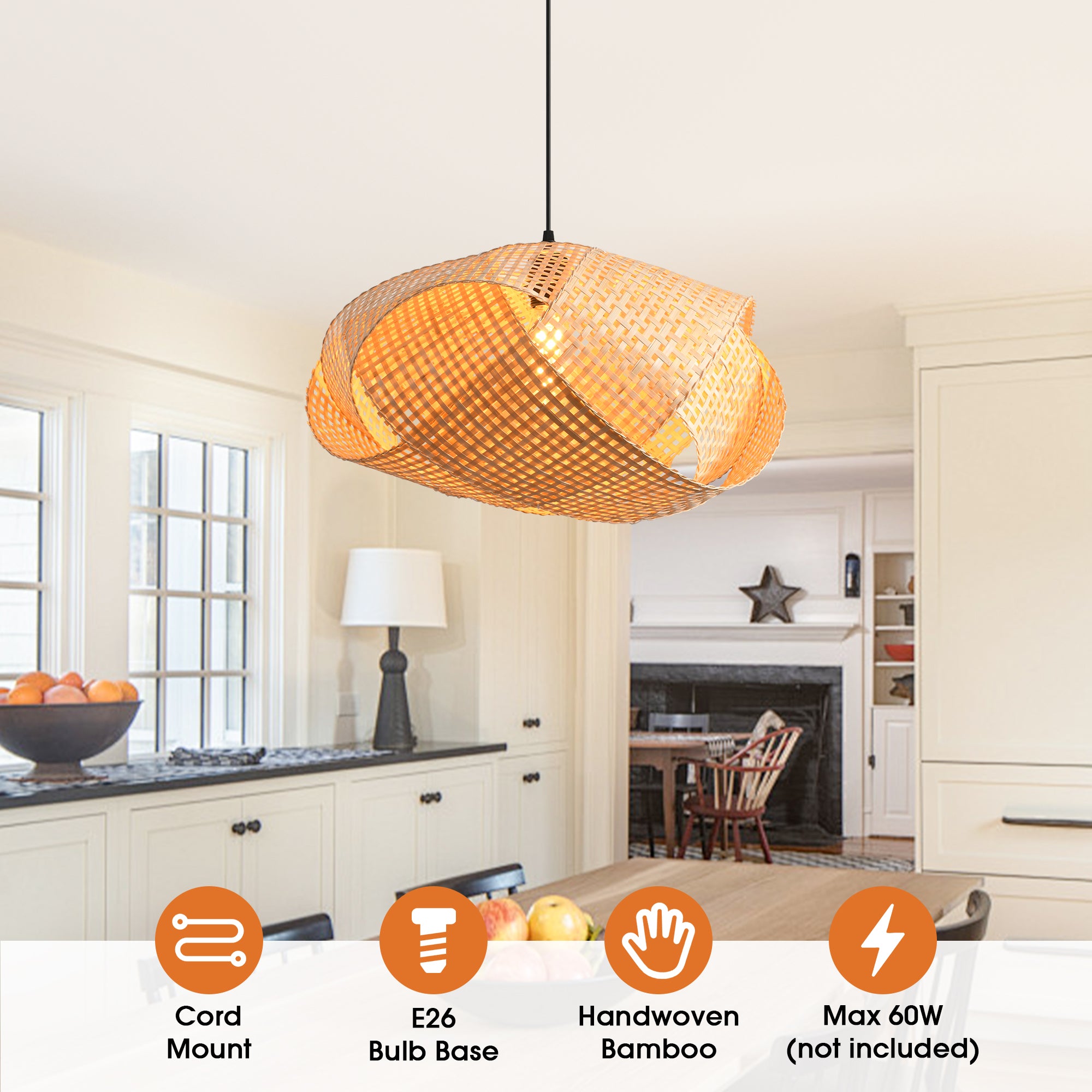 20" Upton Bohemian Handwoven Bamboo Island Pendant Light