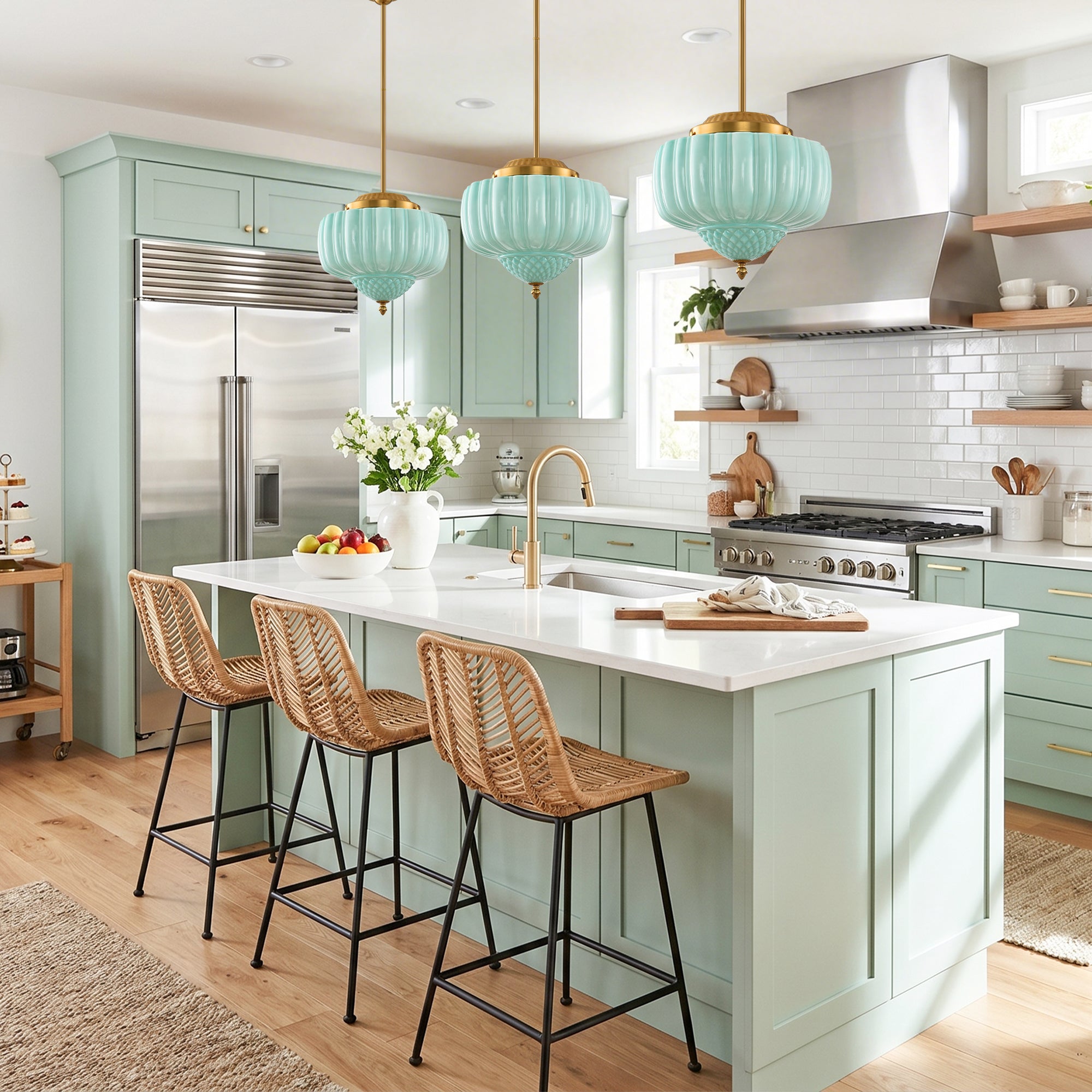 Phyllis 3-Light Gold Brass Island Pendant Light