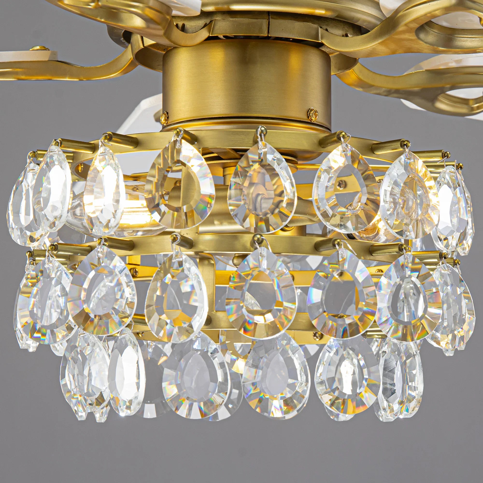 48 Inch Soft Brass Crystal Ornament Flush Mount Ceiling Fan with Light and Remote Control