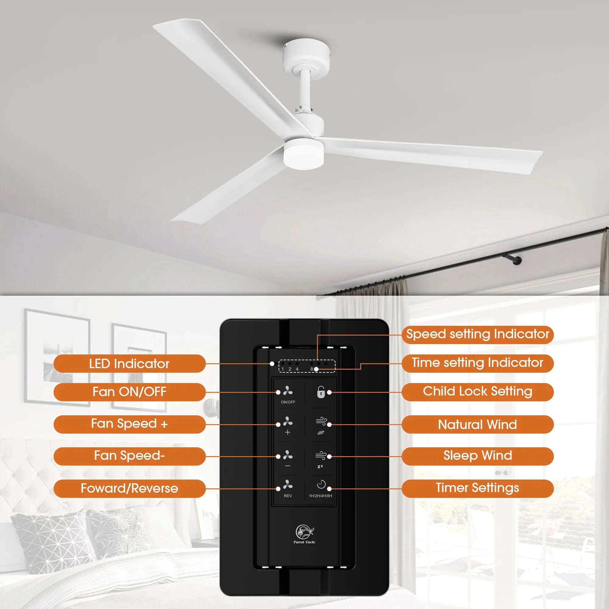 50 Inch Rae Modern Downrod Mount LED Ceiling Fan with Remote Control