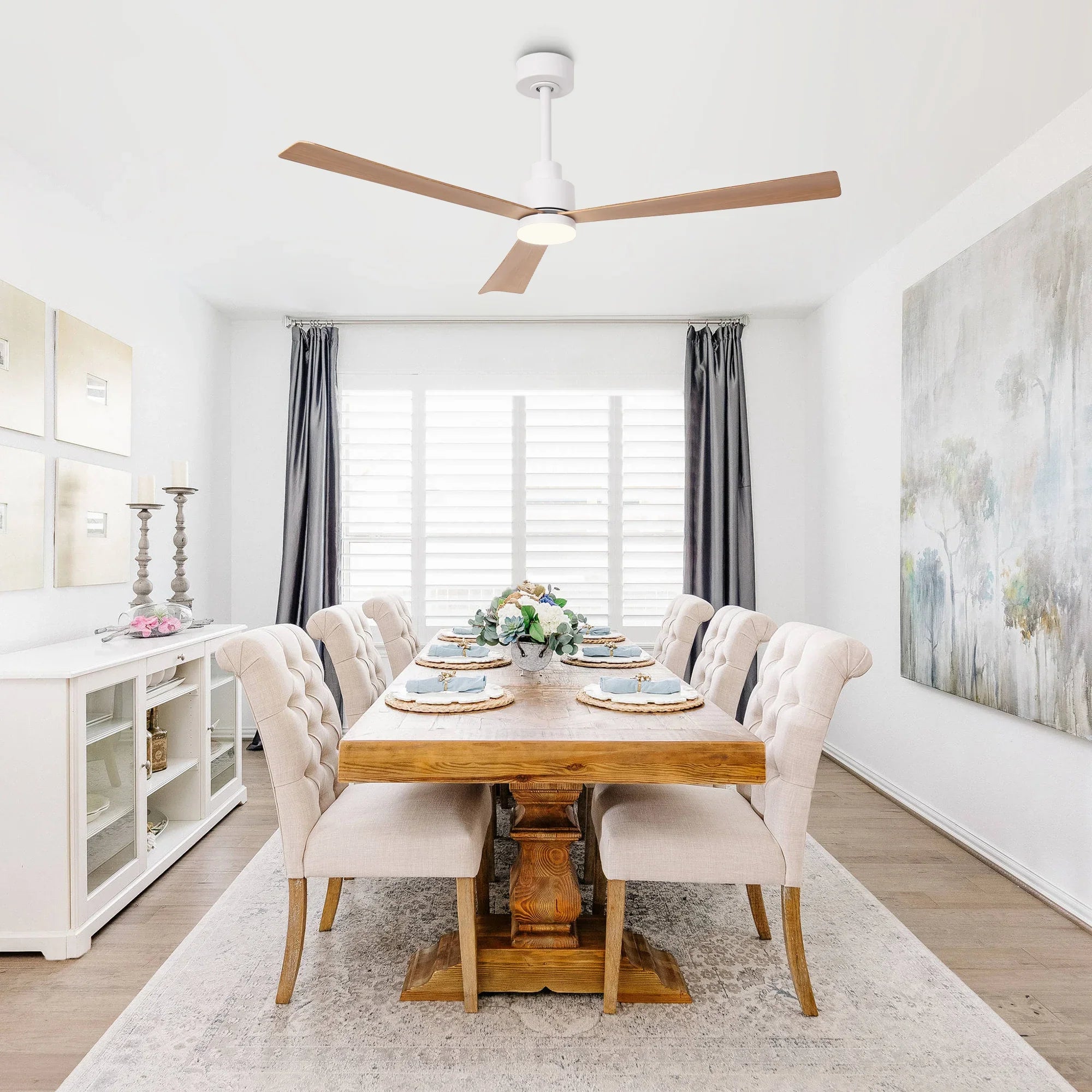 52 Inch Dinah Modern Downrod Mount Ceiling Fan with Remote Control and LED Light