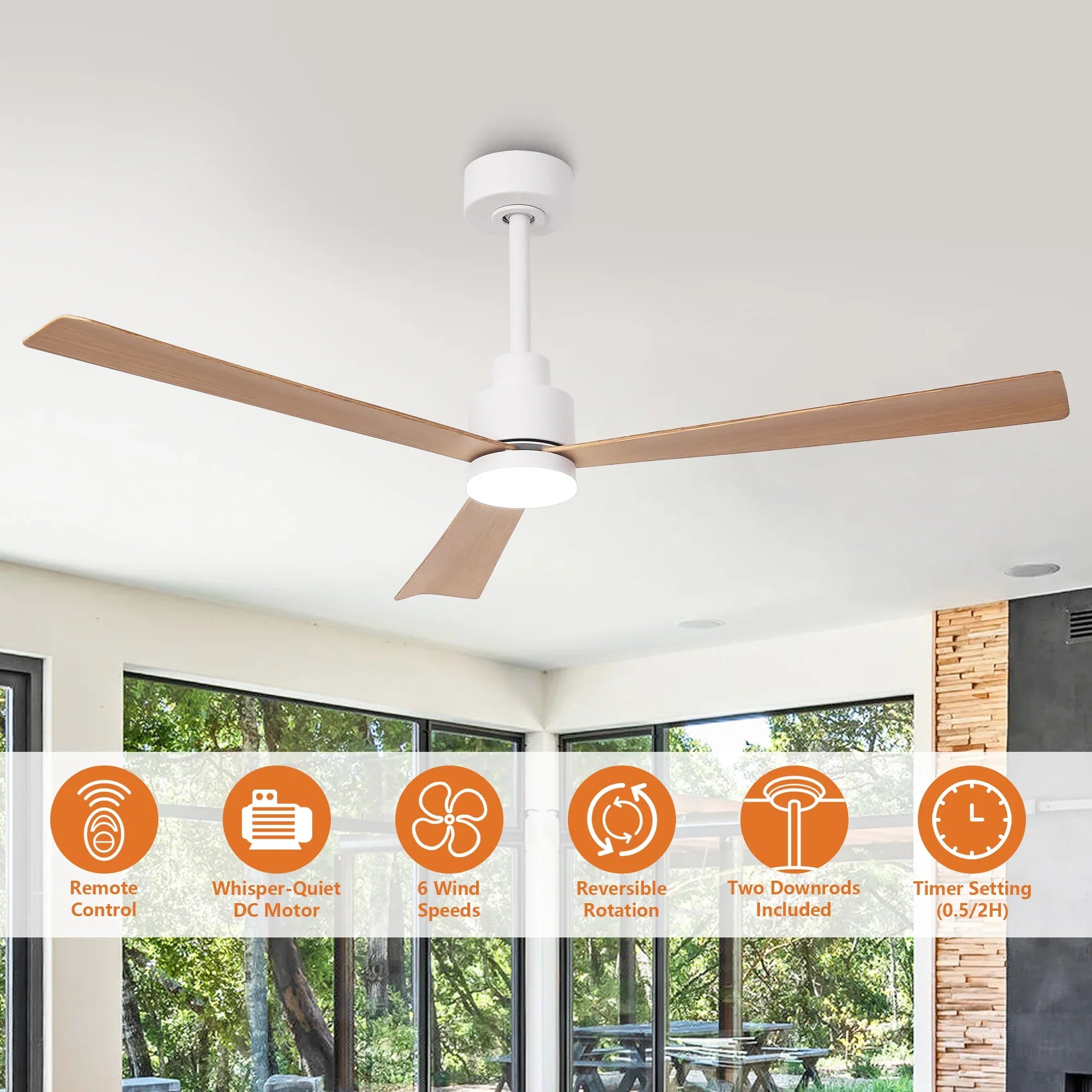 52 Inch Dinah Modern Downrod Mount Ceiling Fan with Remote Control and LED Light