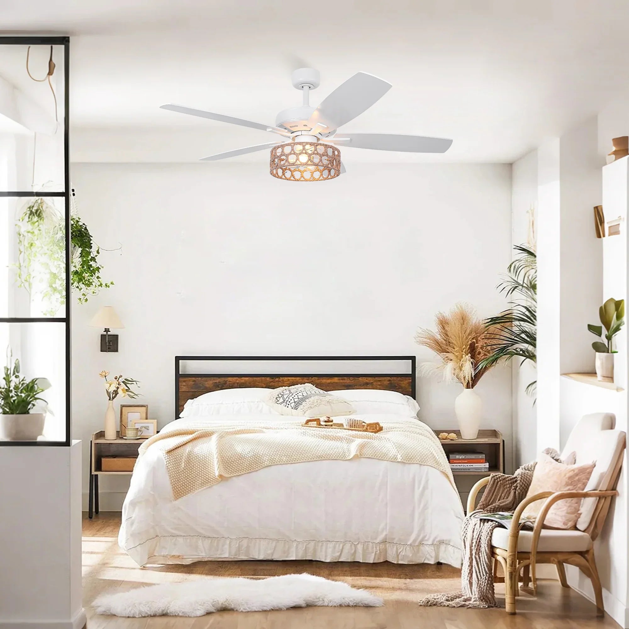 52 Inch Harriet White Farmhouse Ceiling Fan with Light and Remote Control