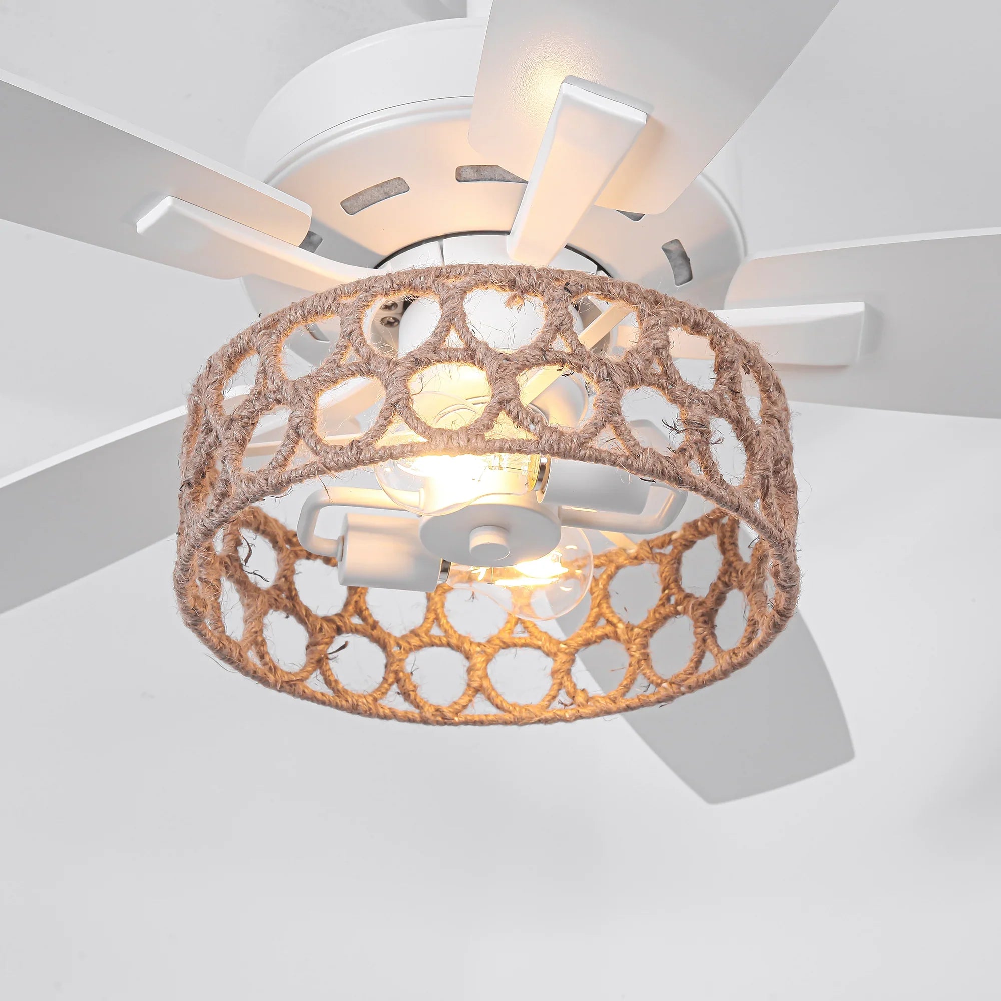 52 Inch Harriet White Farmhouse Ceiling Fan with Light and Remote Control