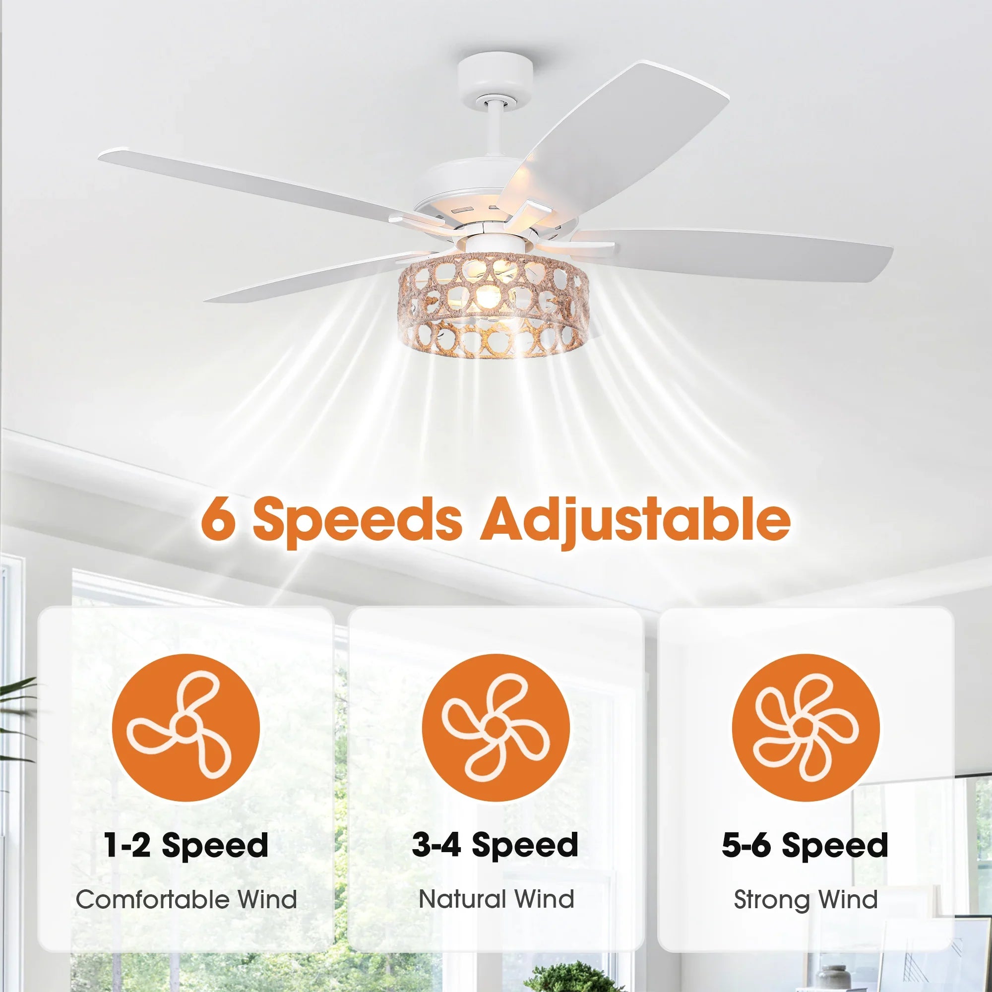 52 Inch Harriet White Farmhouse Ceiling Fan with Light and Remote Control