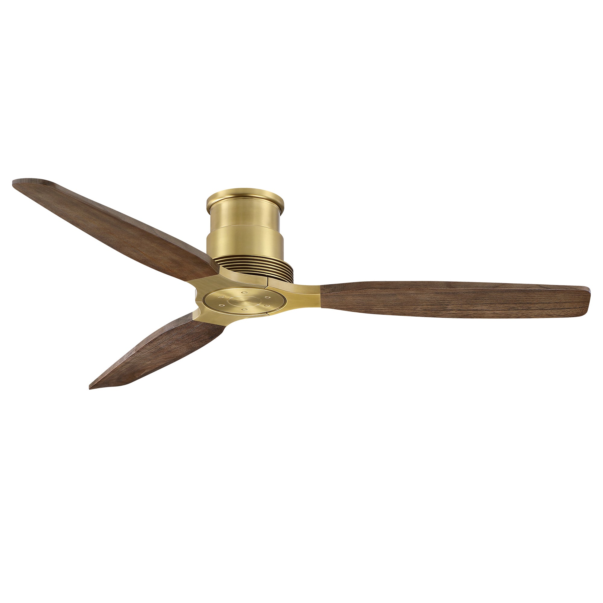 56" Soft Brass Solid Wood Blades Flush Mount Ceiling Fan