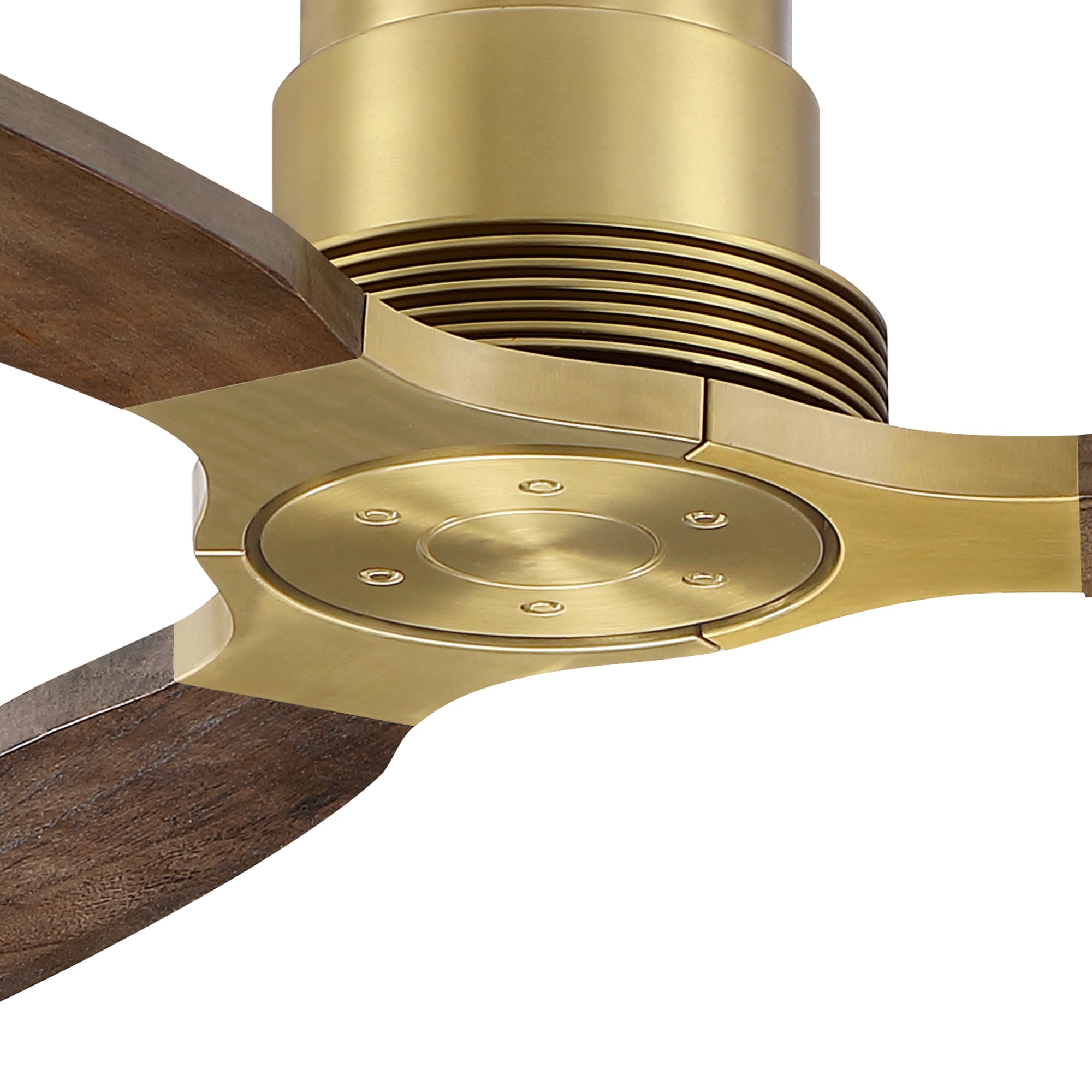 56" Soft Brass Solid Wood Blades Flush Mount Ceiling Fan