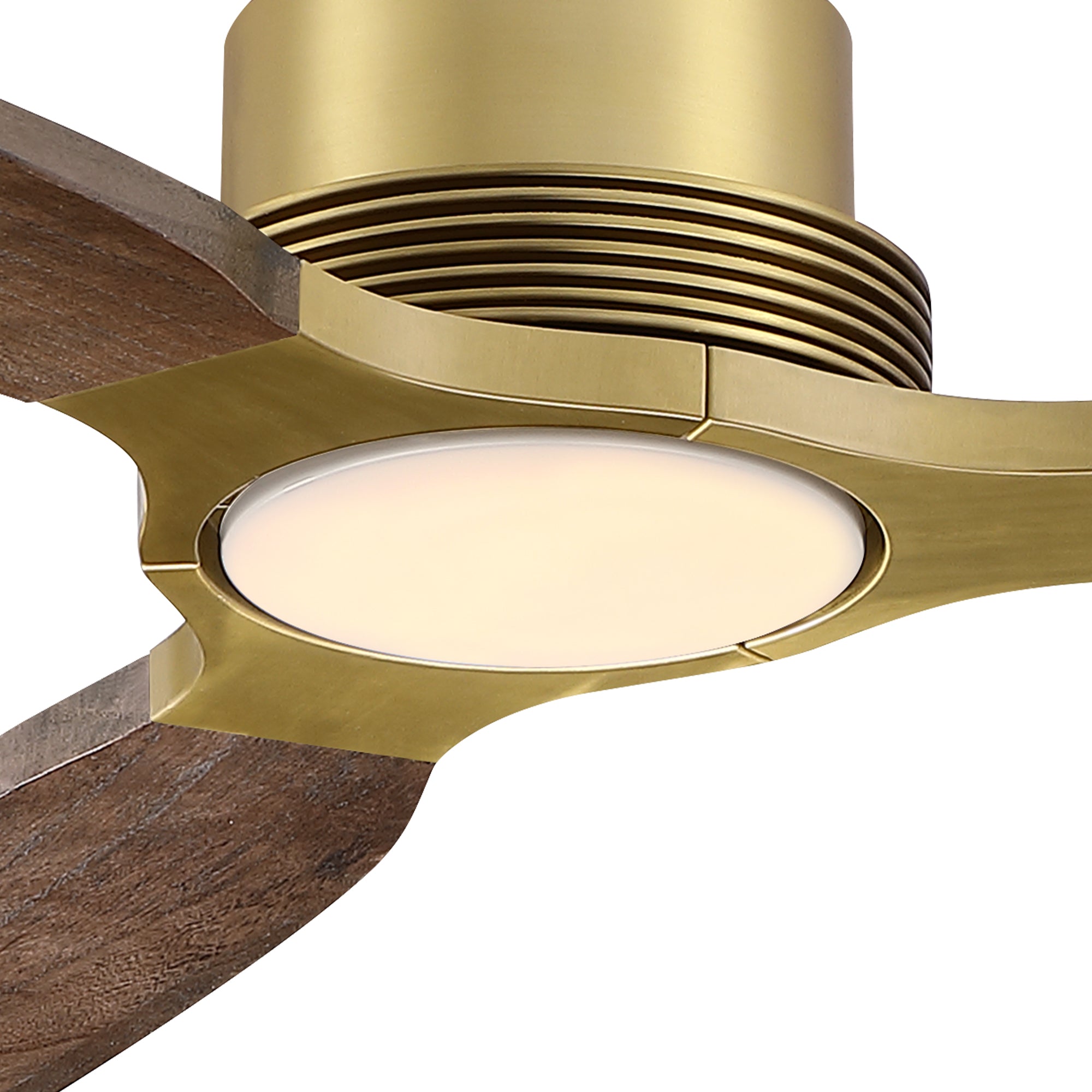 56" Soft Brass Solid Wood Blades Flush Mount Ceiling Fan
