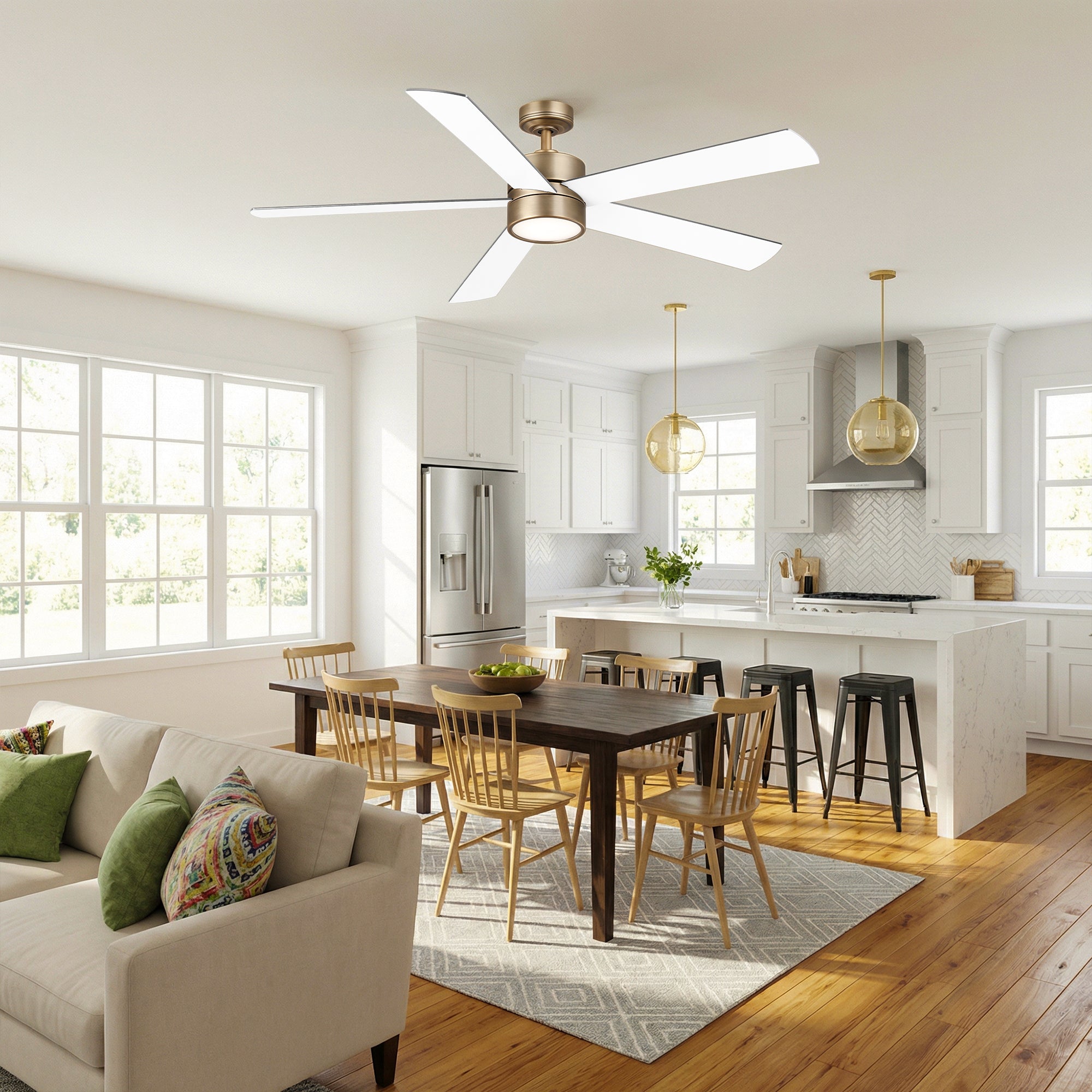 60" Adair Double-sided Blades Downrod Mount LED Ceiling Fan