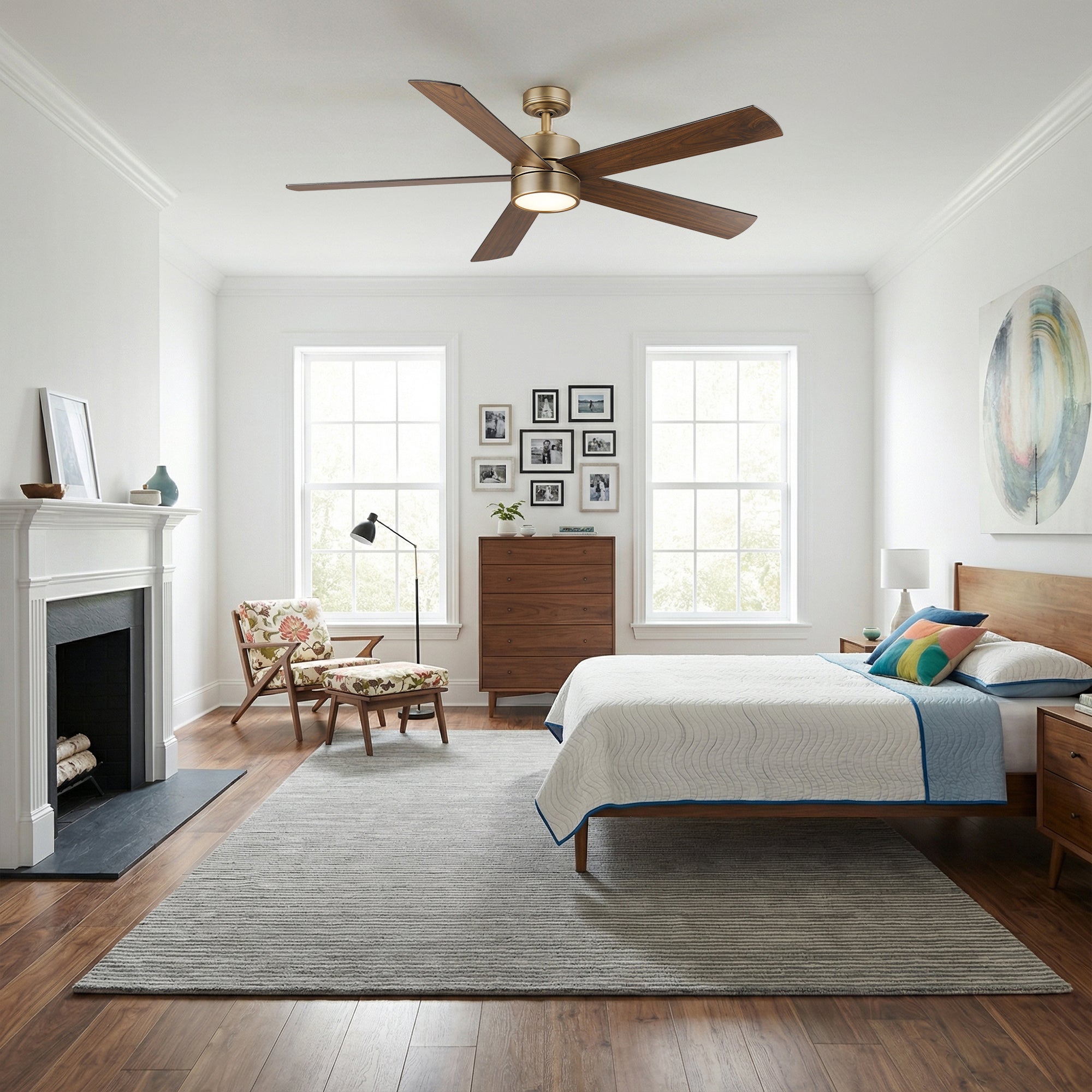 60" Adair Double-sided Blades Downrod Mount LED Ceiling Fan
