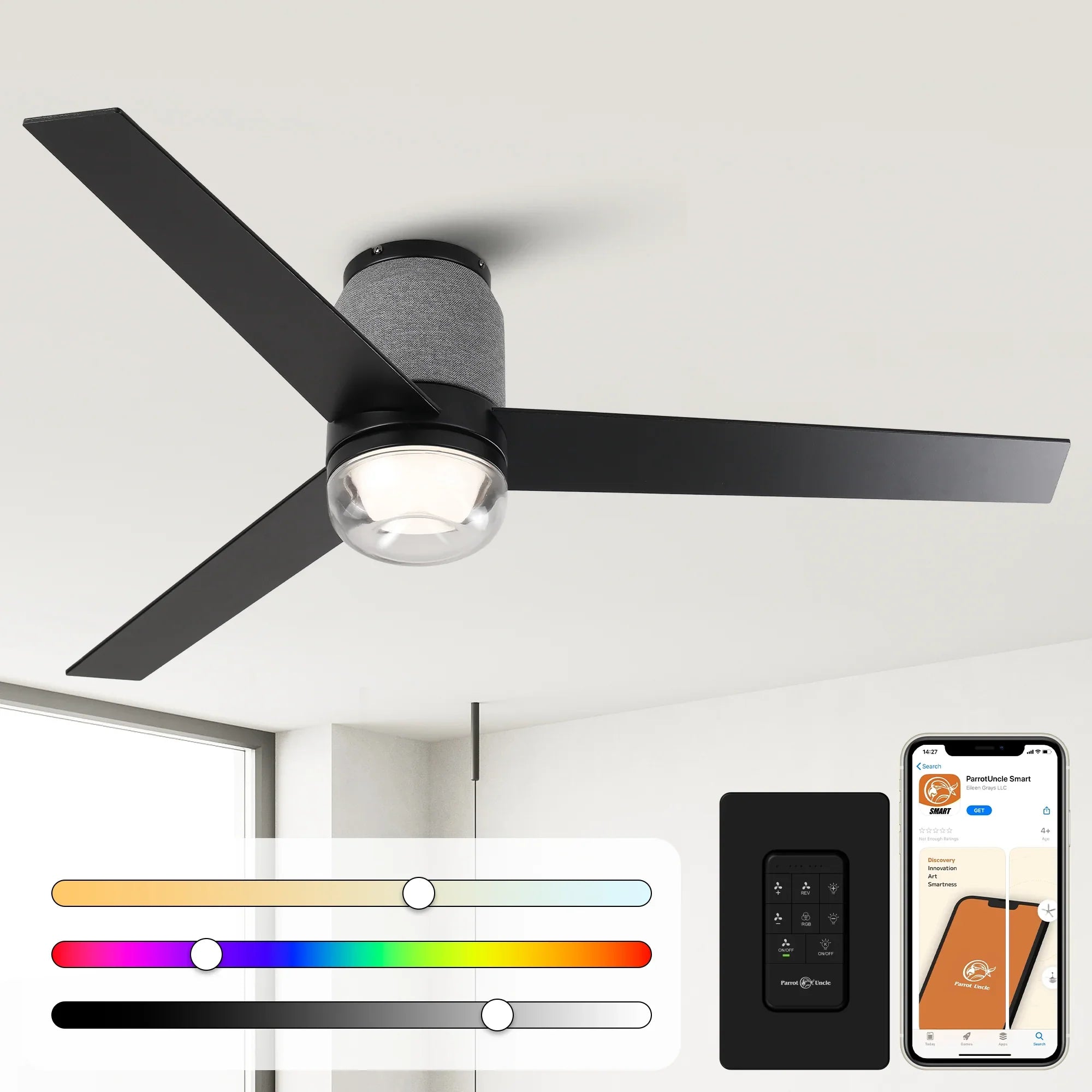 52 Inch Pearl Black RGB LED Smart Fan with Remote and App Control