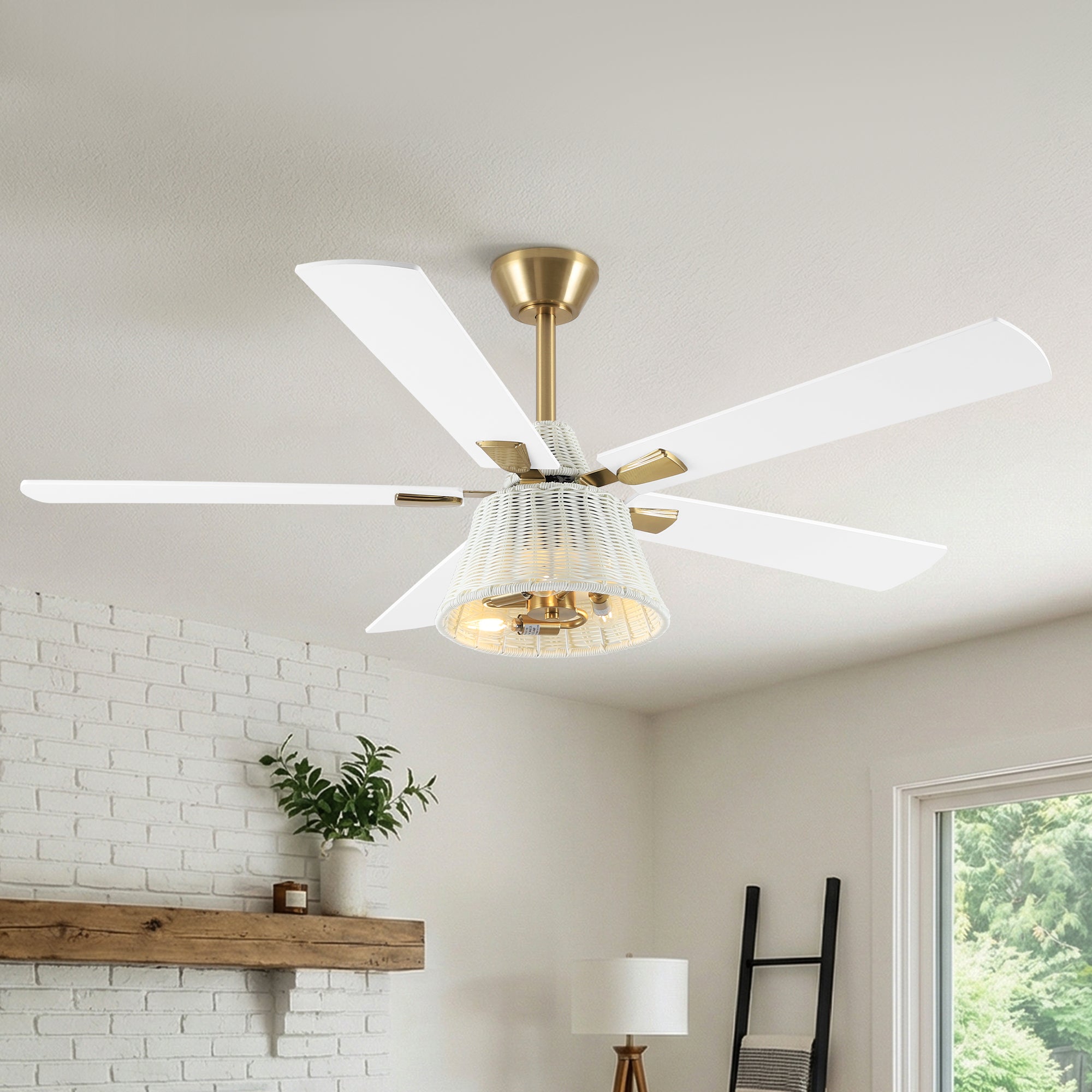 52" Zona Antique Brass Downrod Mount Ceiling Fan with Light