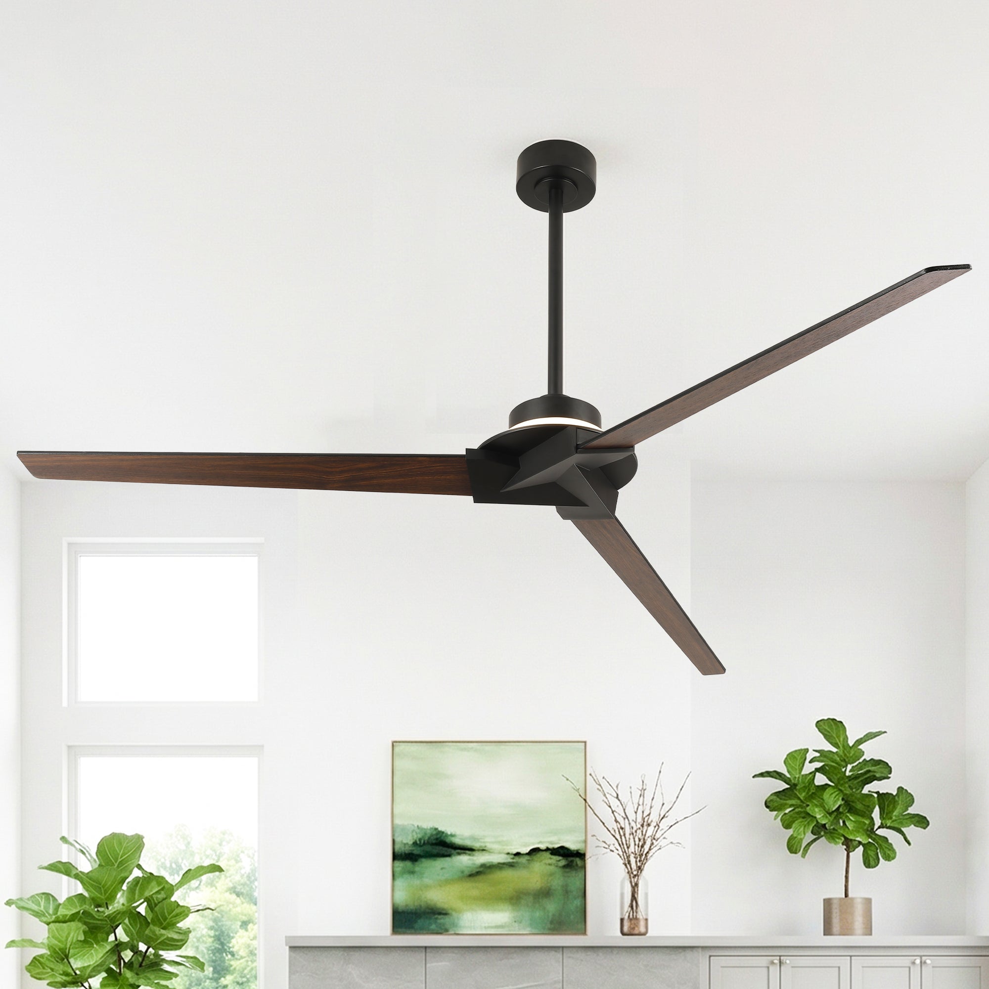 70" Abel Black Downrod Mount LED Ceiling Fan with Remote Control