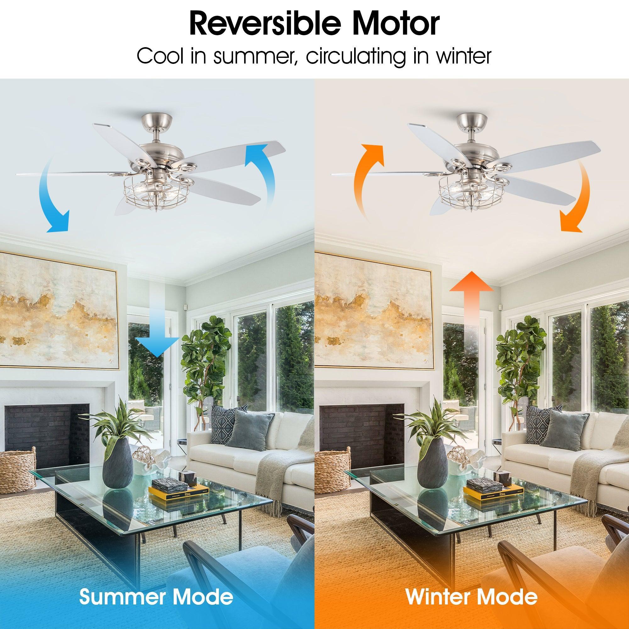 52" Kyla Industrial Caged Ceiling Fan with Light Remote Control Satin Nickel