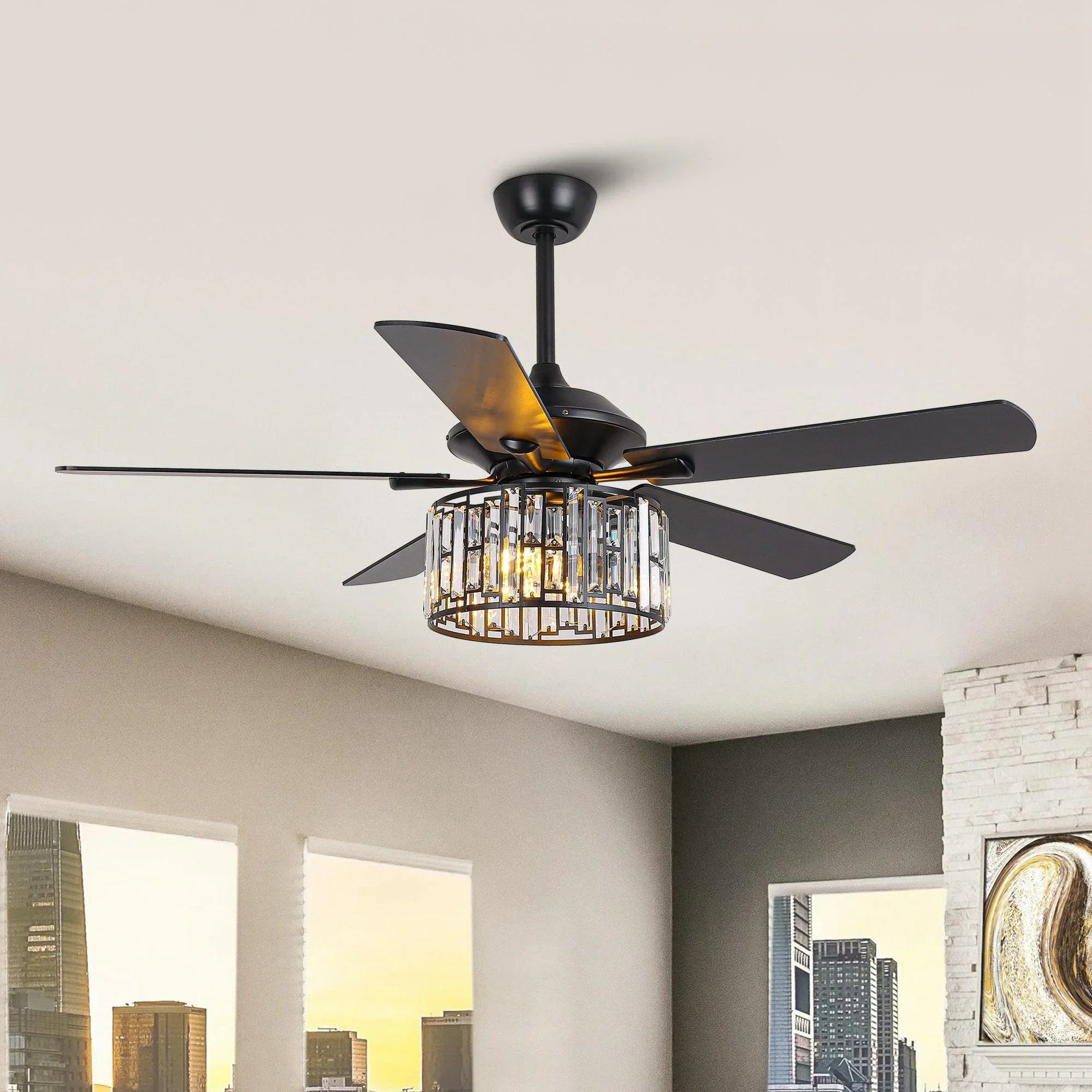 52" Dicken Modern Downrod Mount Reversible Crystal Ceiling Fan with Lighting