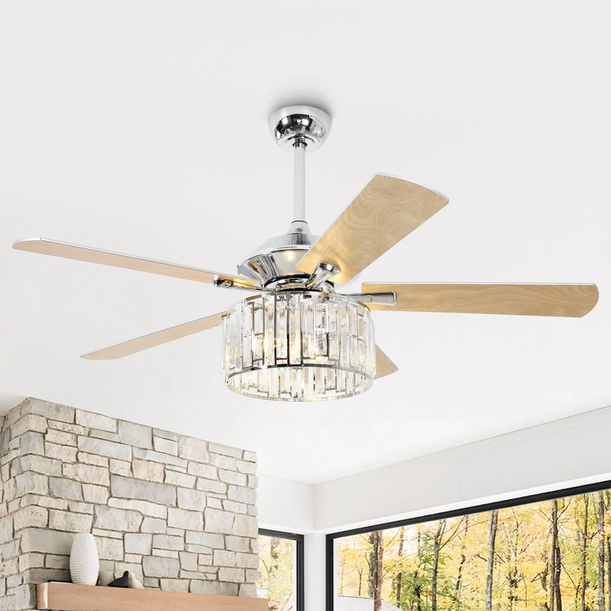 52" Dicken Modern Downrod Mount Reversible Crystal Ceiling Fan with Lighting