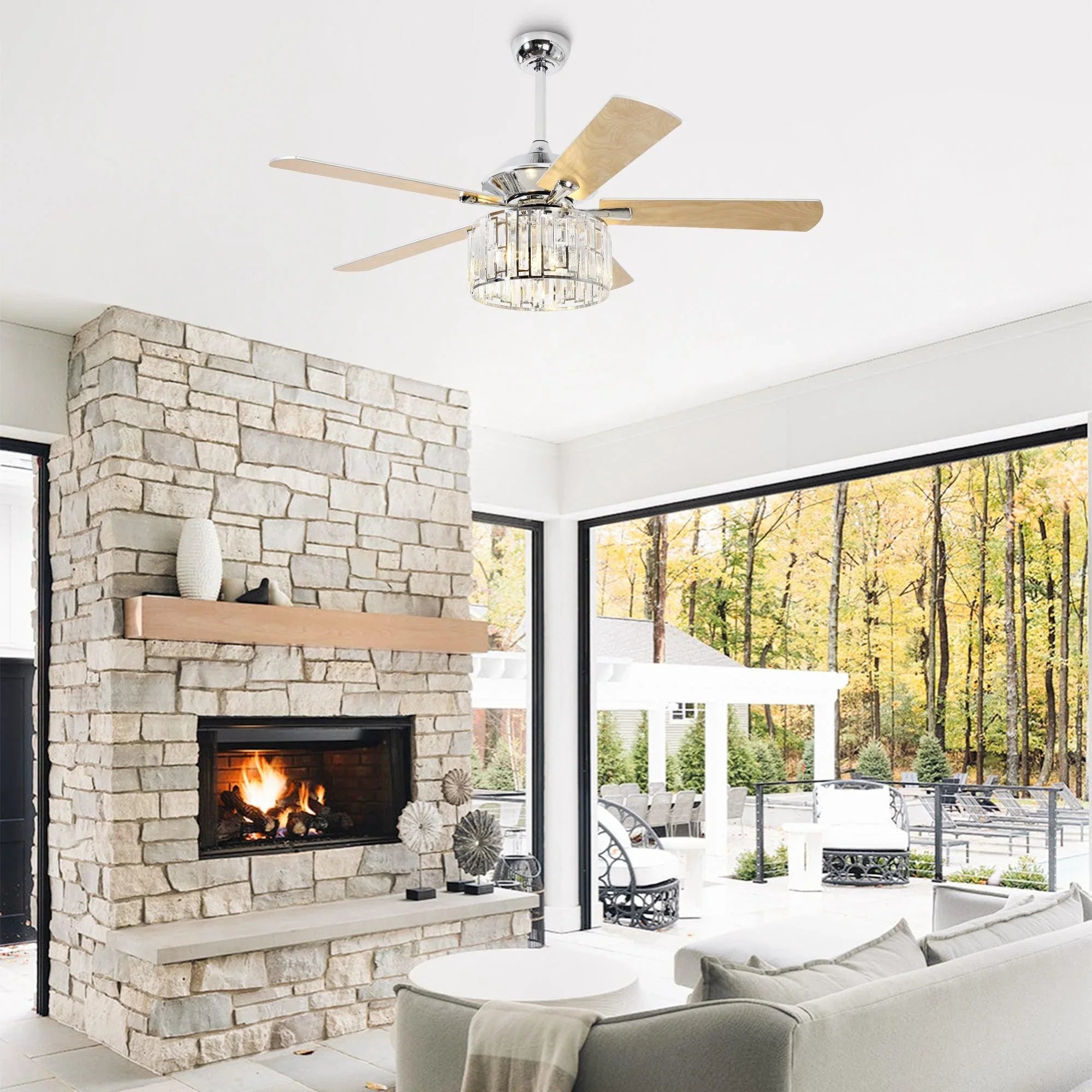 52" Dicken Modern Downrod Mount Reversible Crystal Ceiling Fan with Lighting