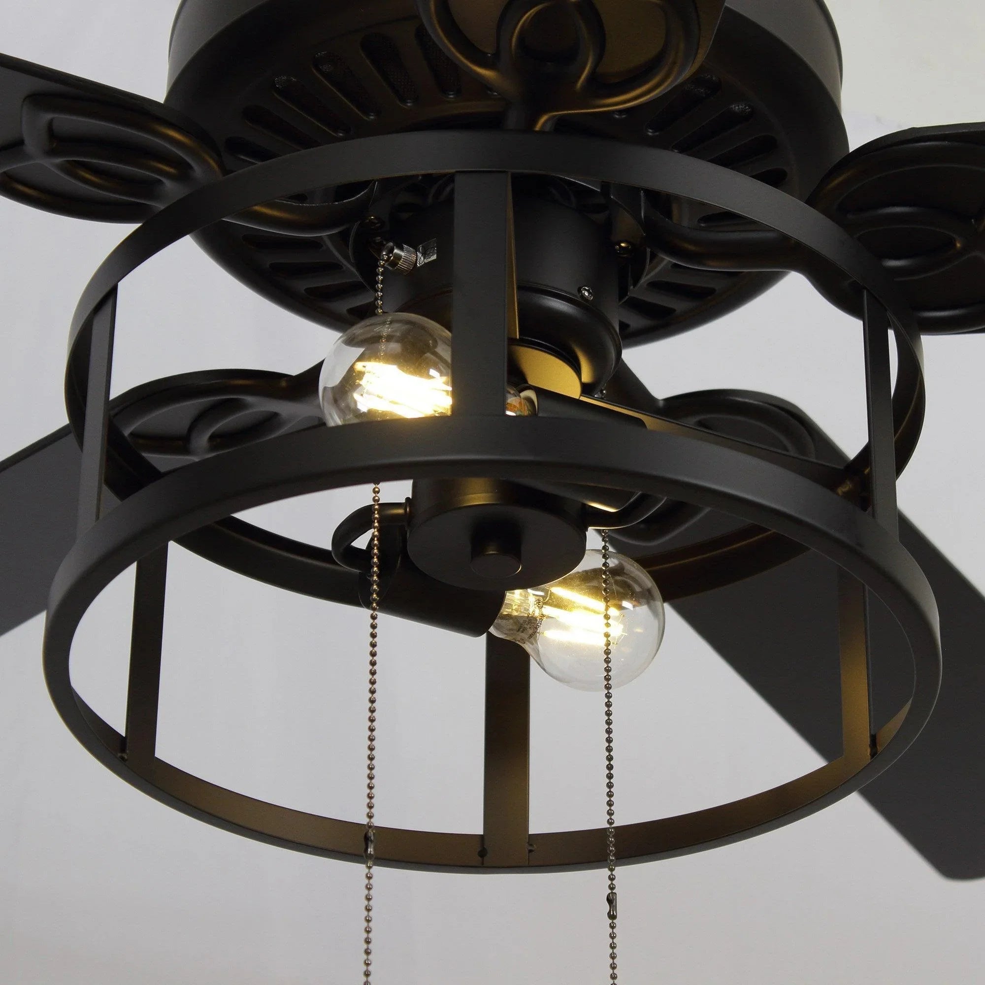 52" Urbana In Indoor Matte Black Industrial Ceiling Fan with Pull Chain and Light Kit