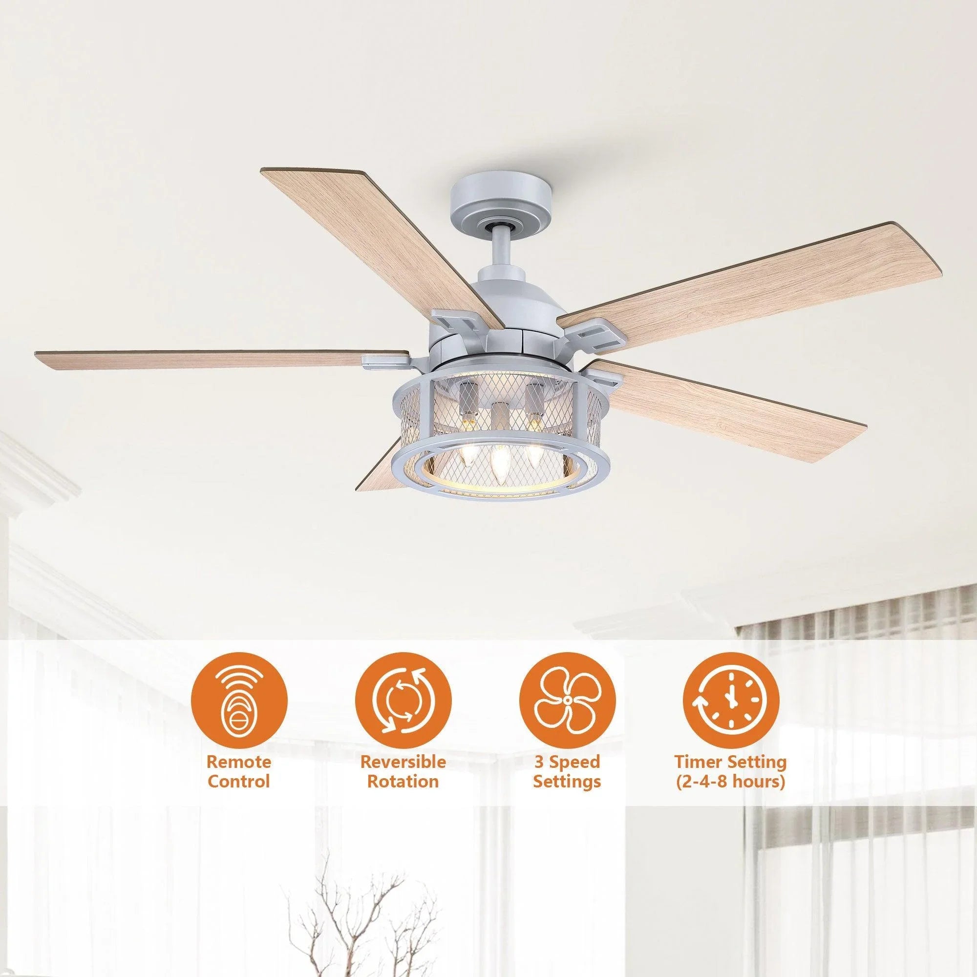 52 Industrial Reversible 5 Blade Mesh Led Ceiling Fan