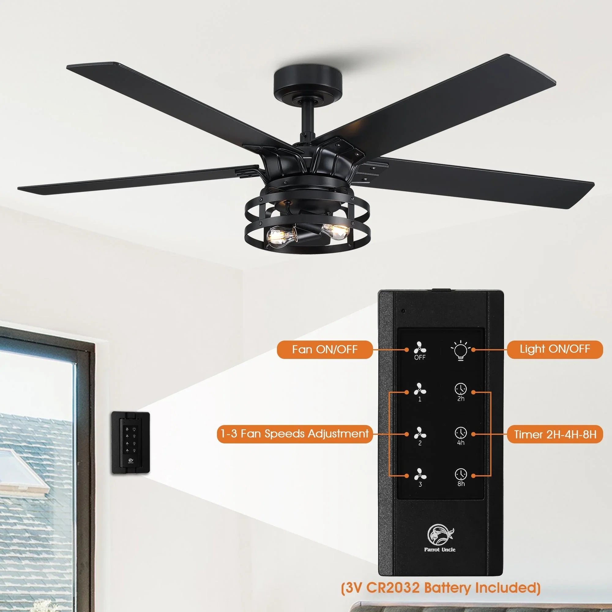 52" Industrial Reversible 5 Blade Led Ceiling Fan