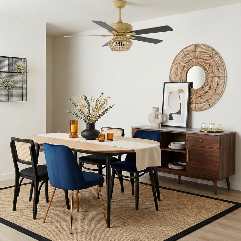 52" Pune Farmhouse Downrod Mount Reversible Ceiling Fan with Lighting and Remote Control