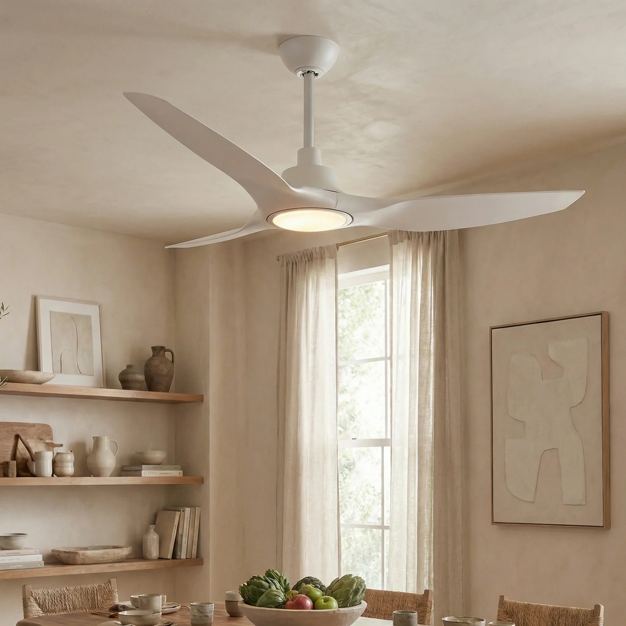 52" DC Motor 3 Blades Modern Downrod Mount Smart Fan with LED Light
