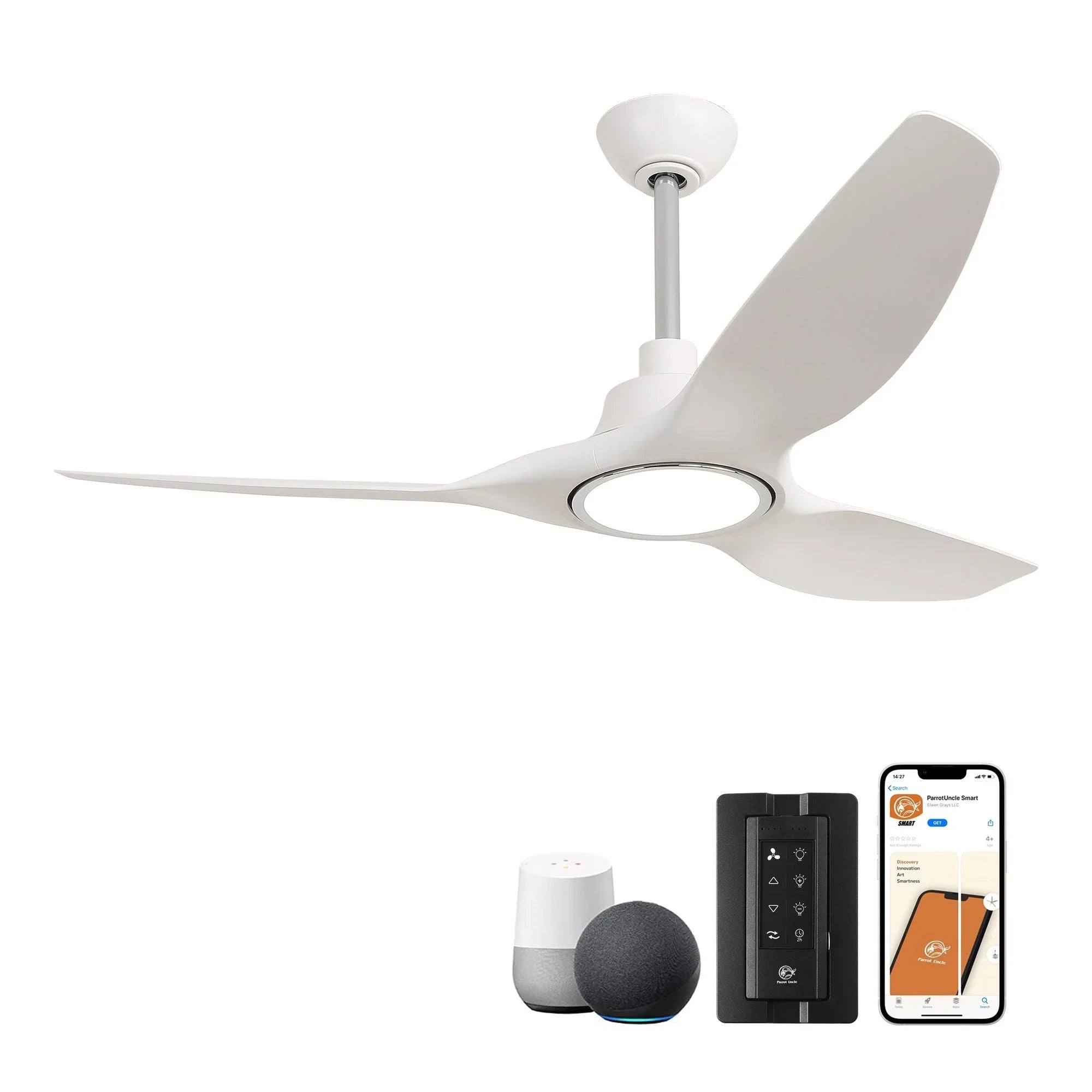 52" DC Motor 3 Blades Modern Downrod Mount Smart Fan with LED Light