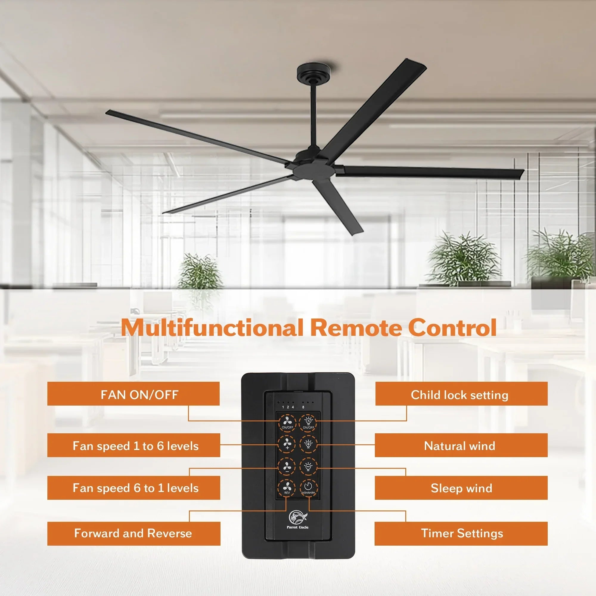 72 Inch 84 Inch Winni IPX4 Outdoor Downrod Mount Ceiling Fan with Remote Control