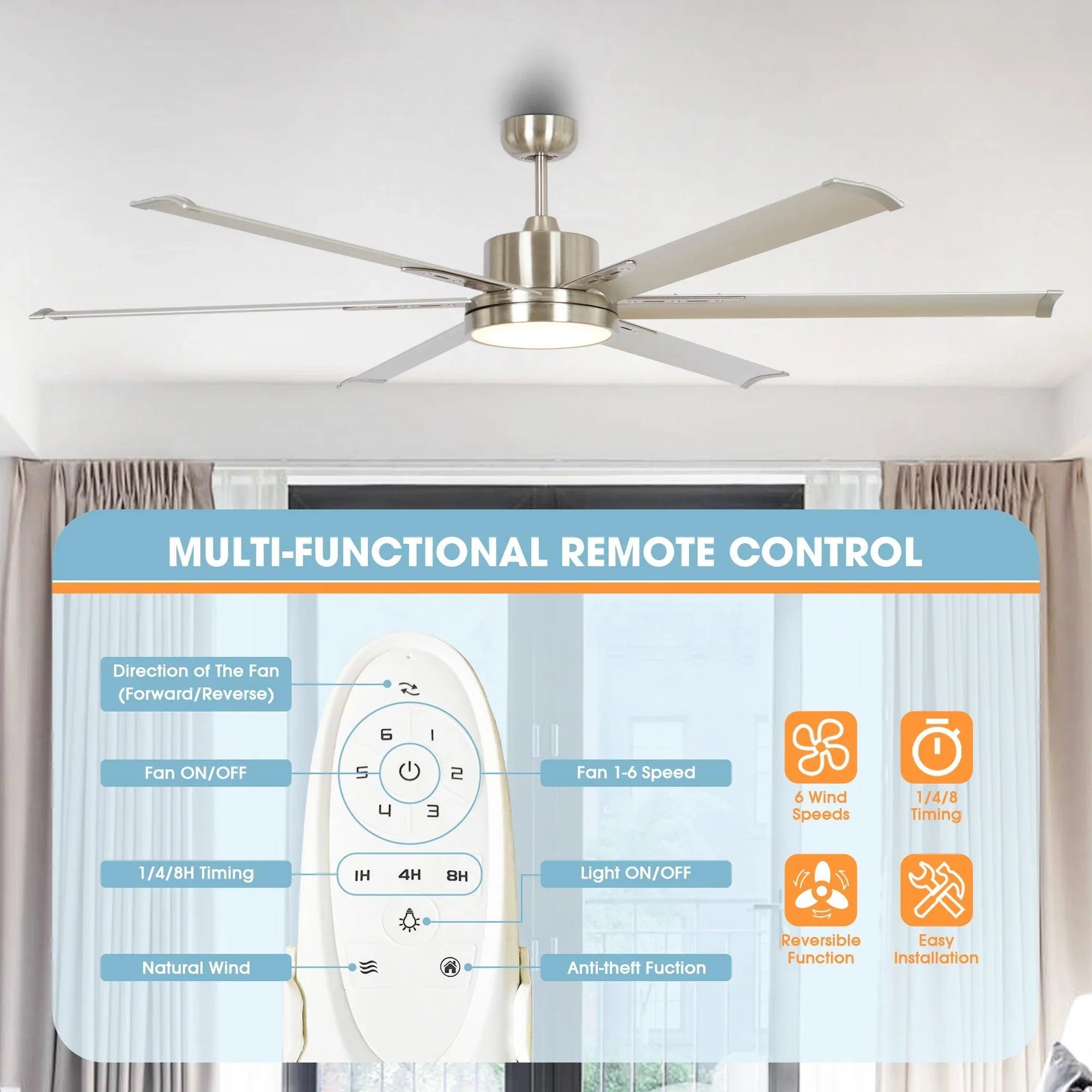 65 Inch Freda DC Motor Modern Ceiling Fan Led Light Remote Control