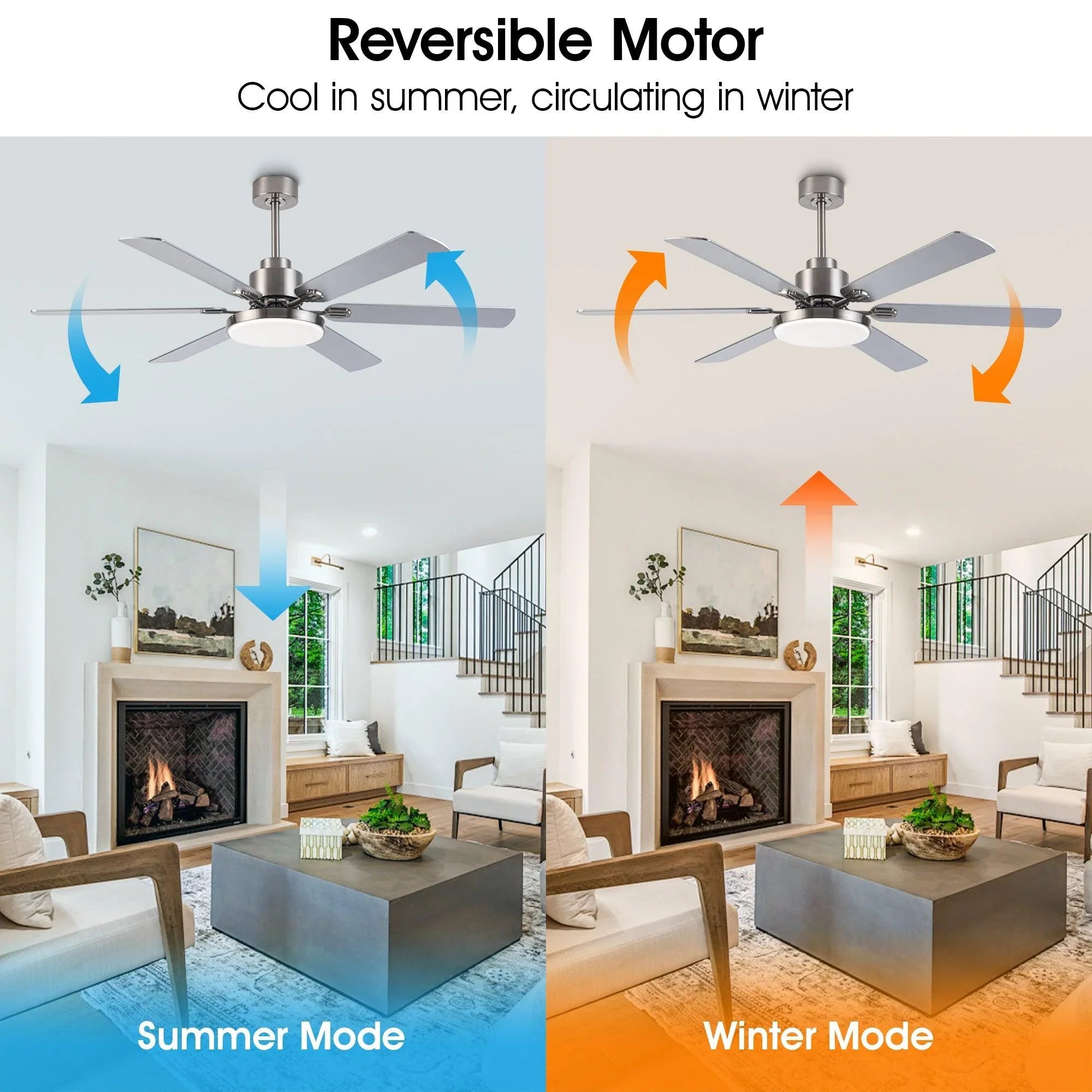 60" Modern Satin Nickel DC Motor Downrod Mount Reversible Ceiling Fan with Lighting and Remote Control