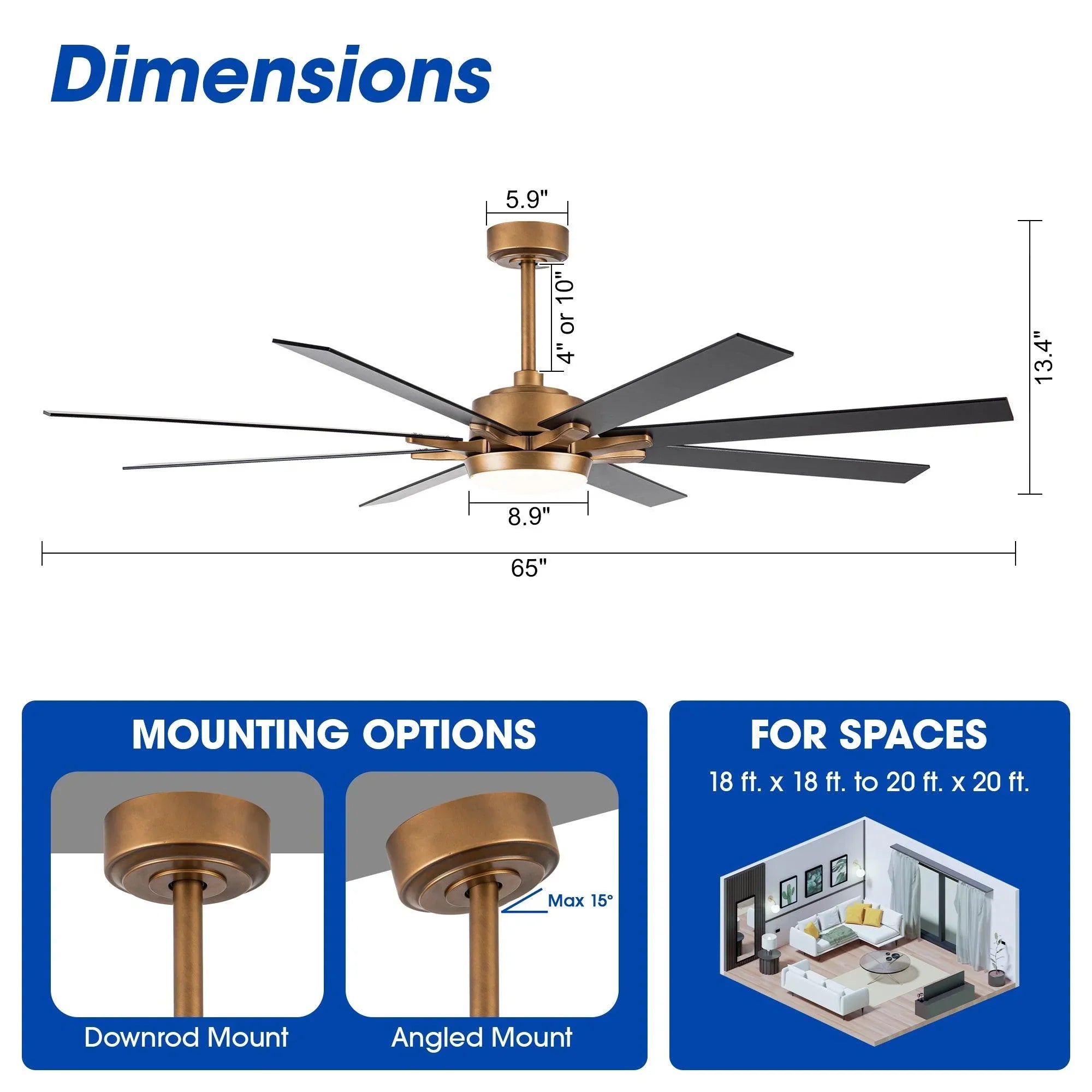 65" Balachandran Modern Brushed Nickel DC Motor Downrod Mount Ceiling Fan with Lighting and Remote Control