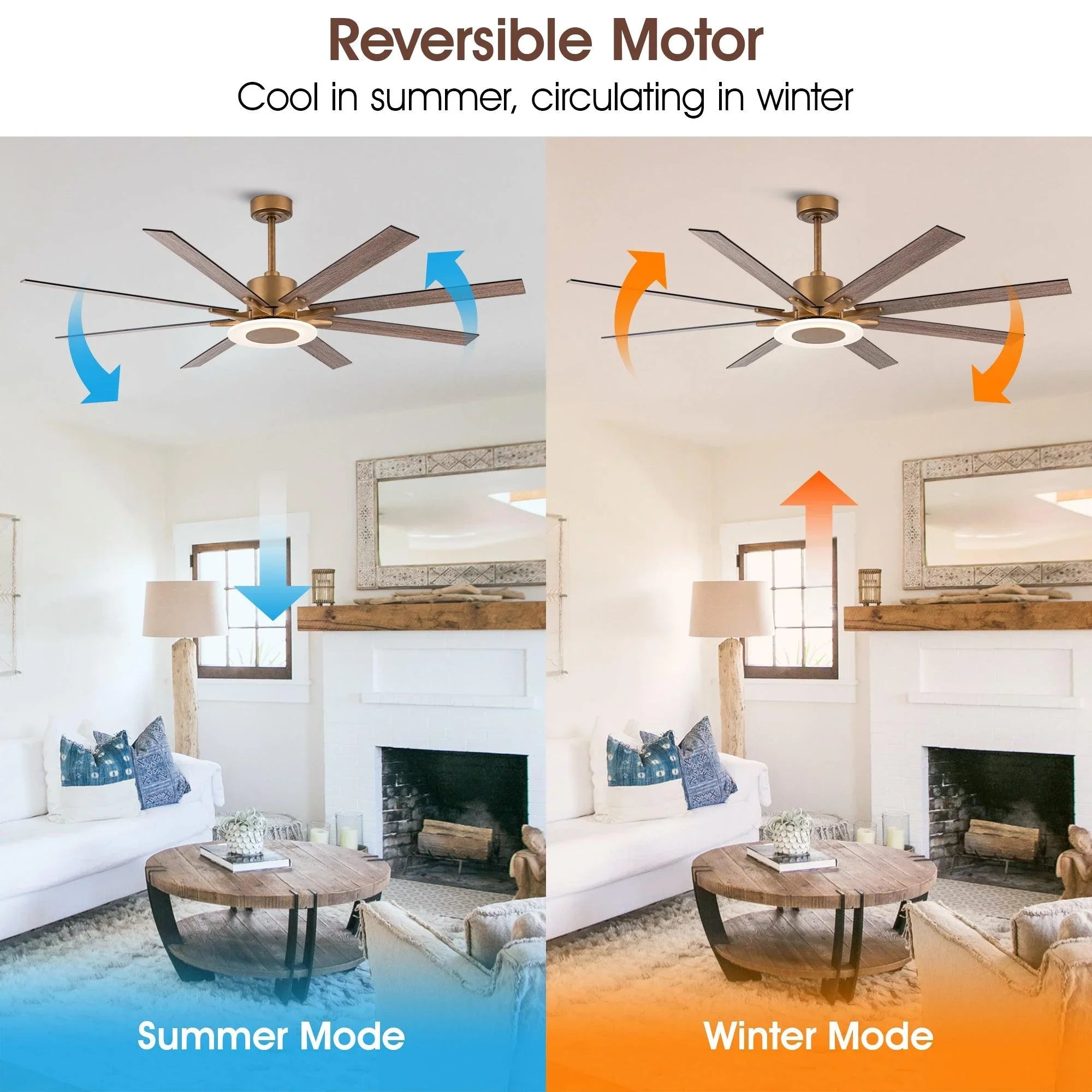 65" Modern Downrod Mount Reversible Ceiling Fan with Led Lighting and Remote Control