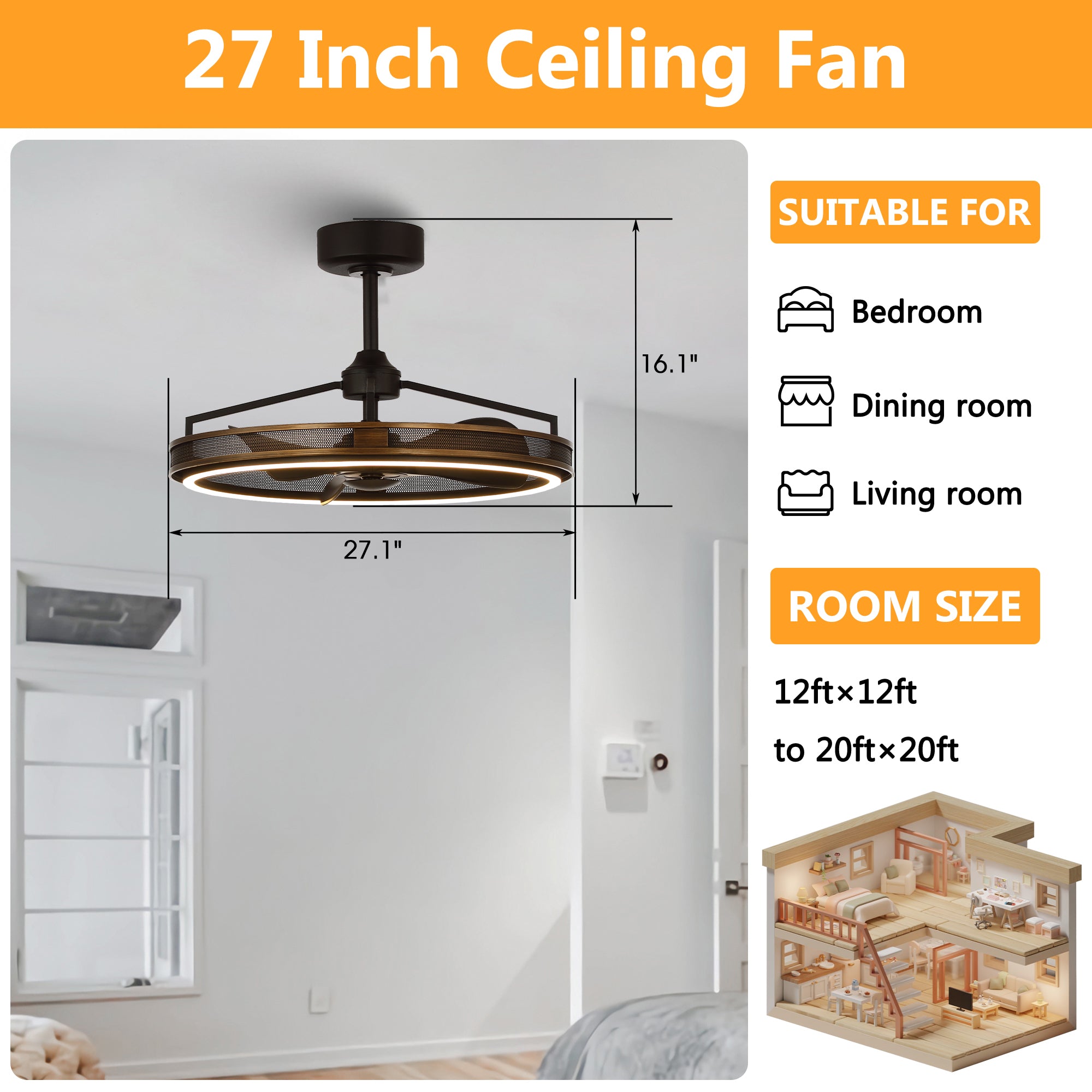 27" Jarpur Industrial Downrod Mount Ceiling Fan with LED Lighting and Remote Control