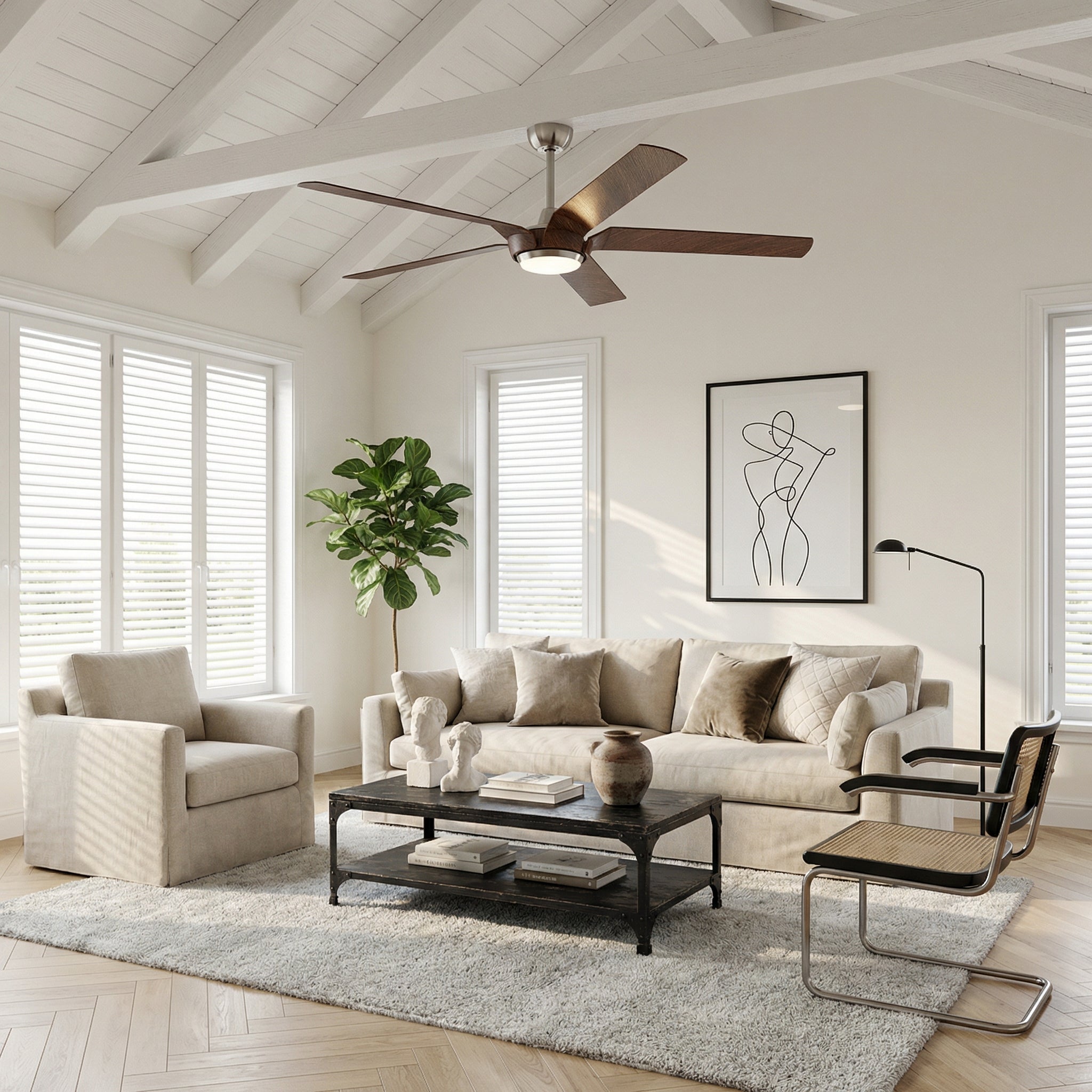 65" Fury Farmhouse DC Motor Downrod Mount Ceiling Fan with Lighting and Remote Control