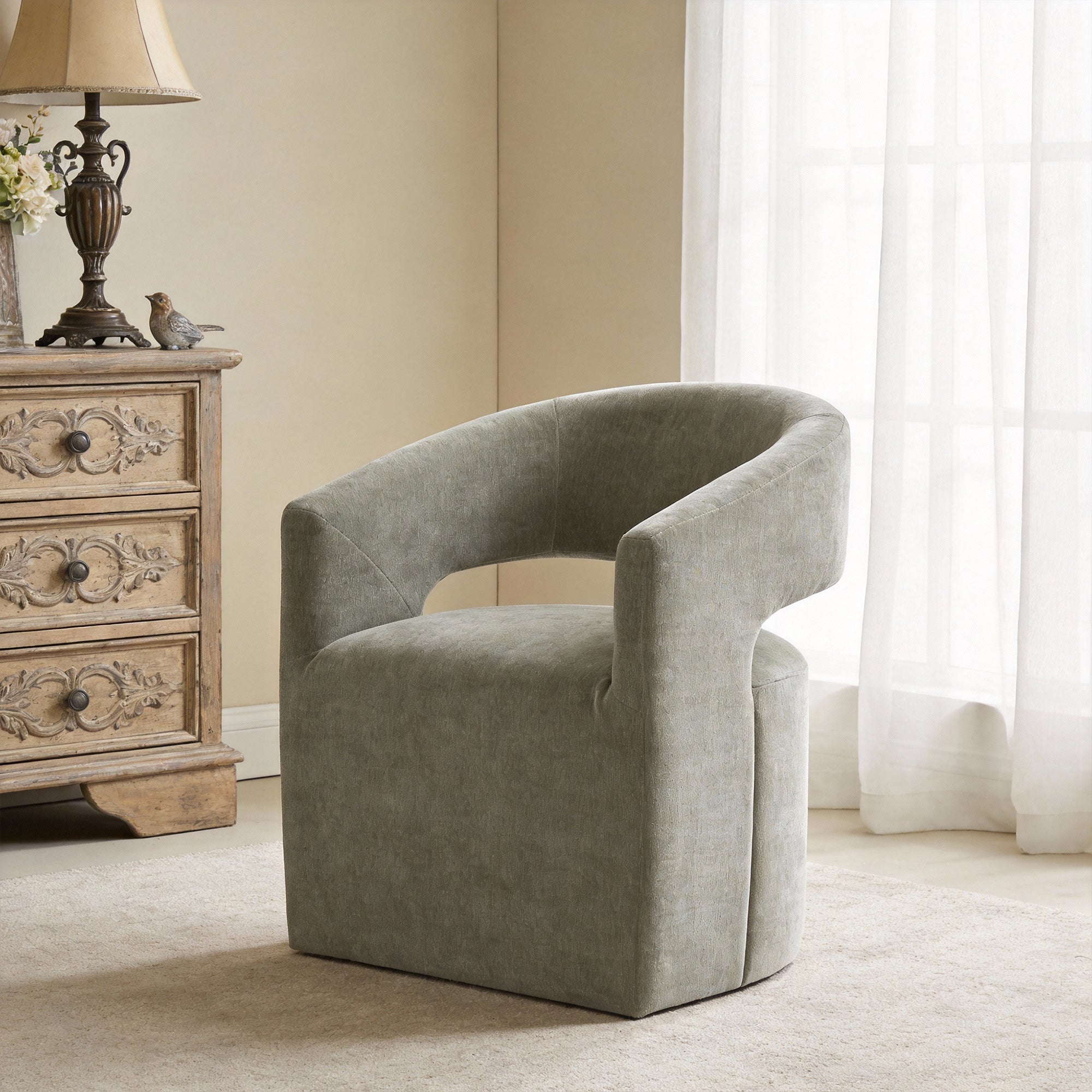 25 Inch Modern Plush Fully Upholstered Arm Chair with Casters