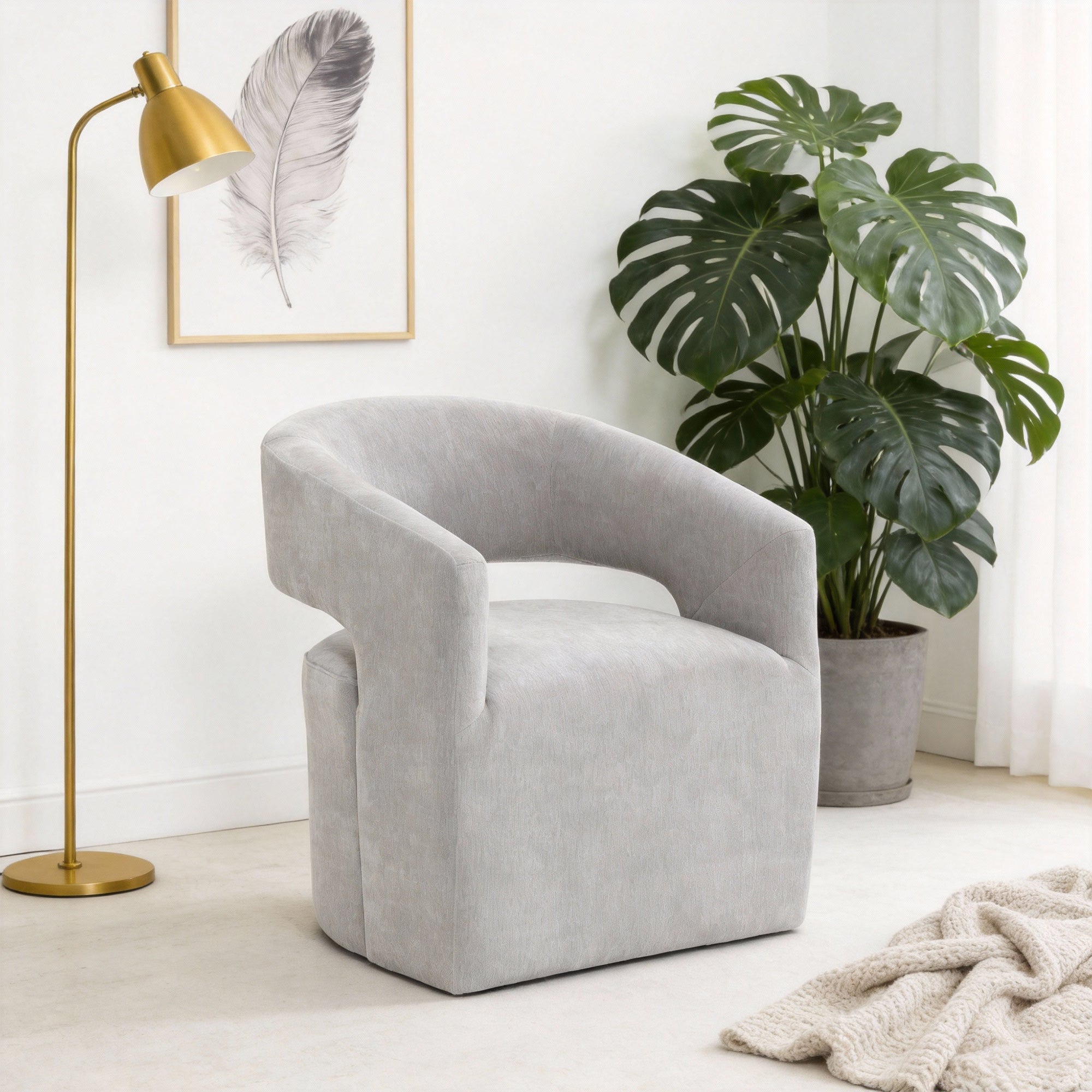 25 Inch Modern Plush Fully Upholstered Arm Chair with Casters