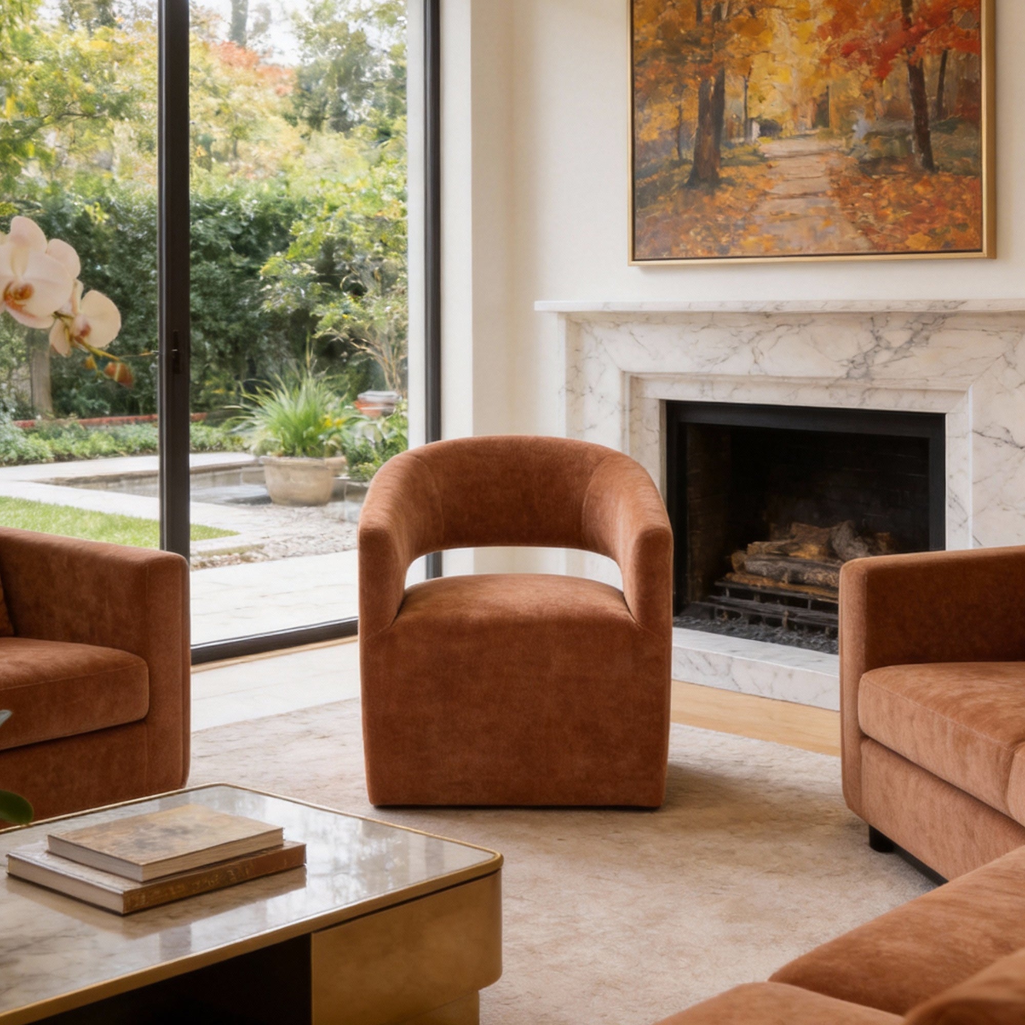 25 Inch Modern Plush Fully Upholstered Arm Chair with Casters