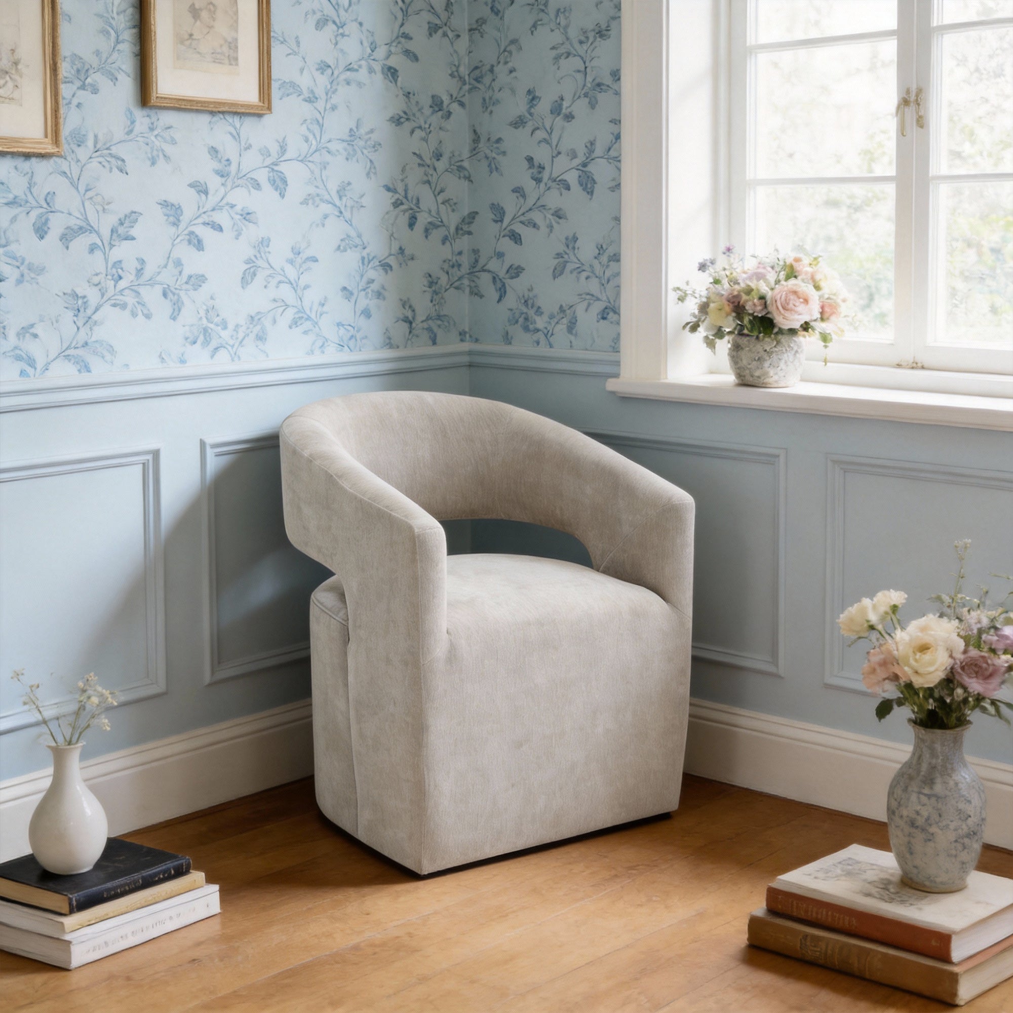 25 Inch Modern Plush Fully Upholstered Arm Chair with Casters
