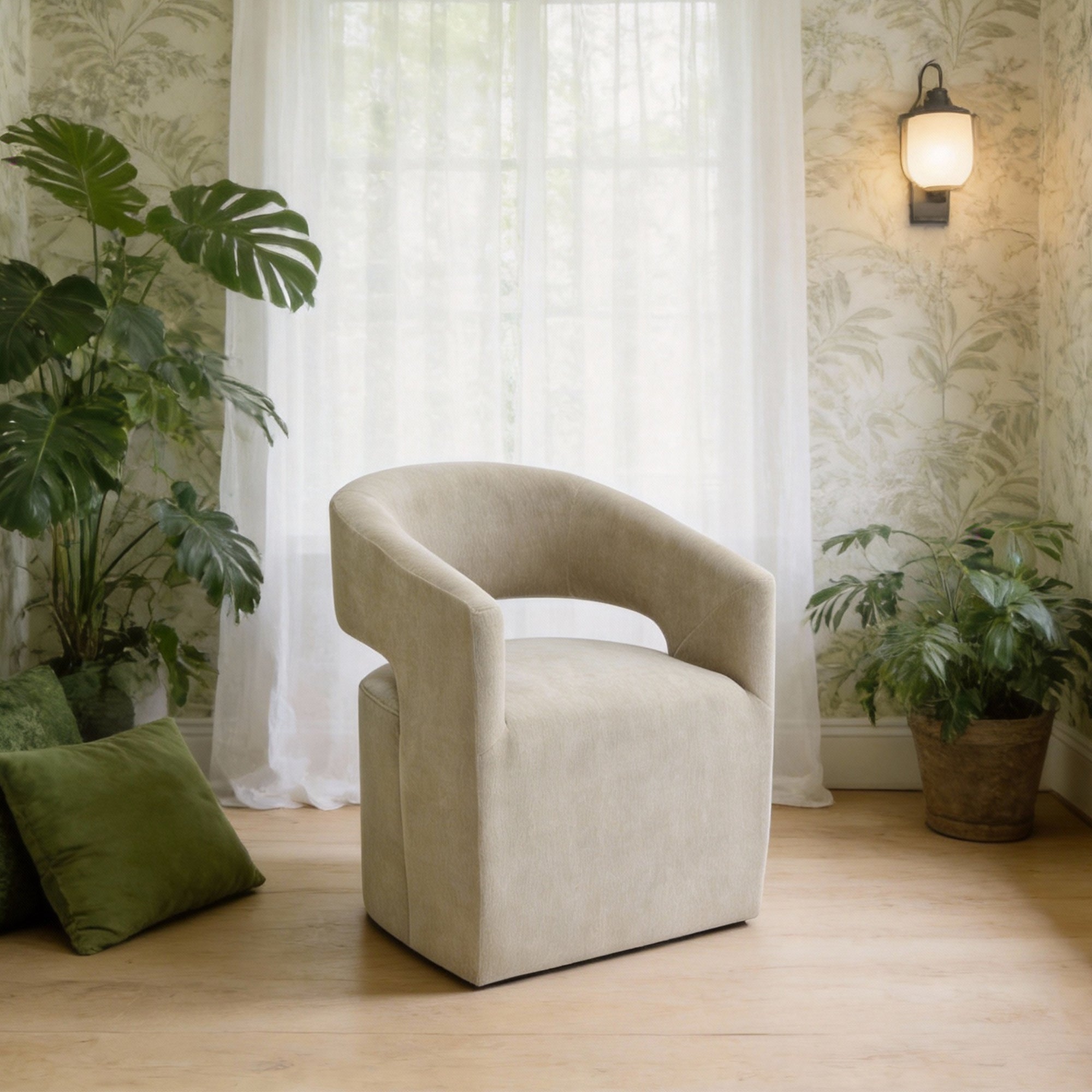 25 Inch Modern Plush Fully Upholstered Arm Chair with Casters