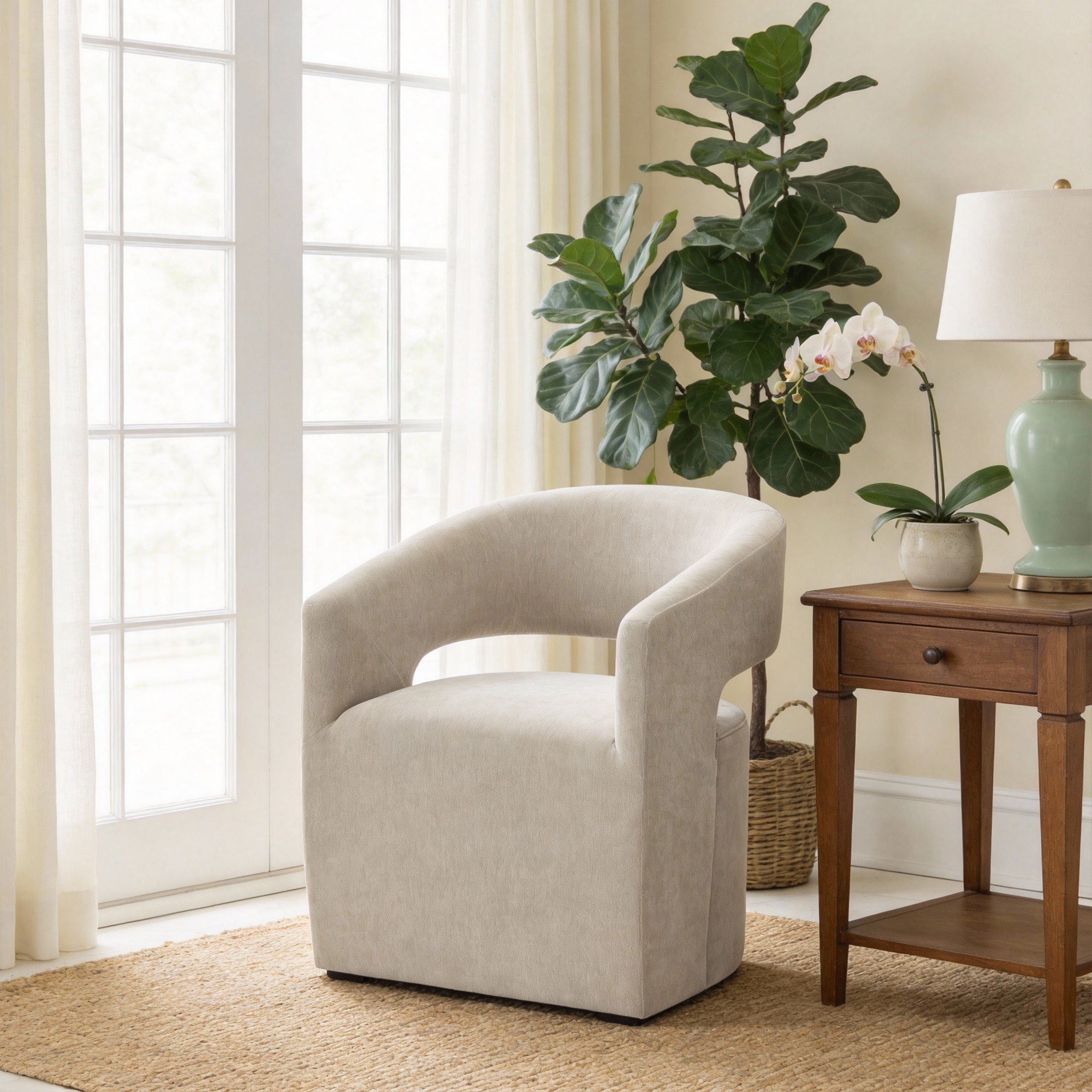 25 Inch Modern Plush Fully Upholstered Arm Chair with Casters