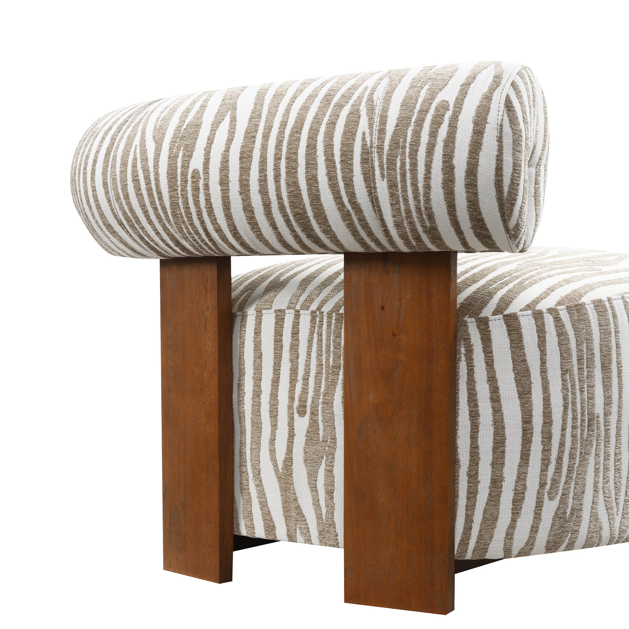 30 Inch Chenille Zebra-Stripe Accent Chair with Cylindrical Backrest
