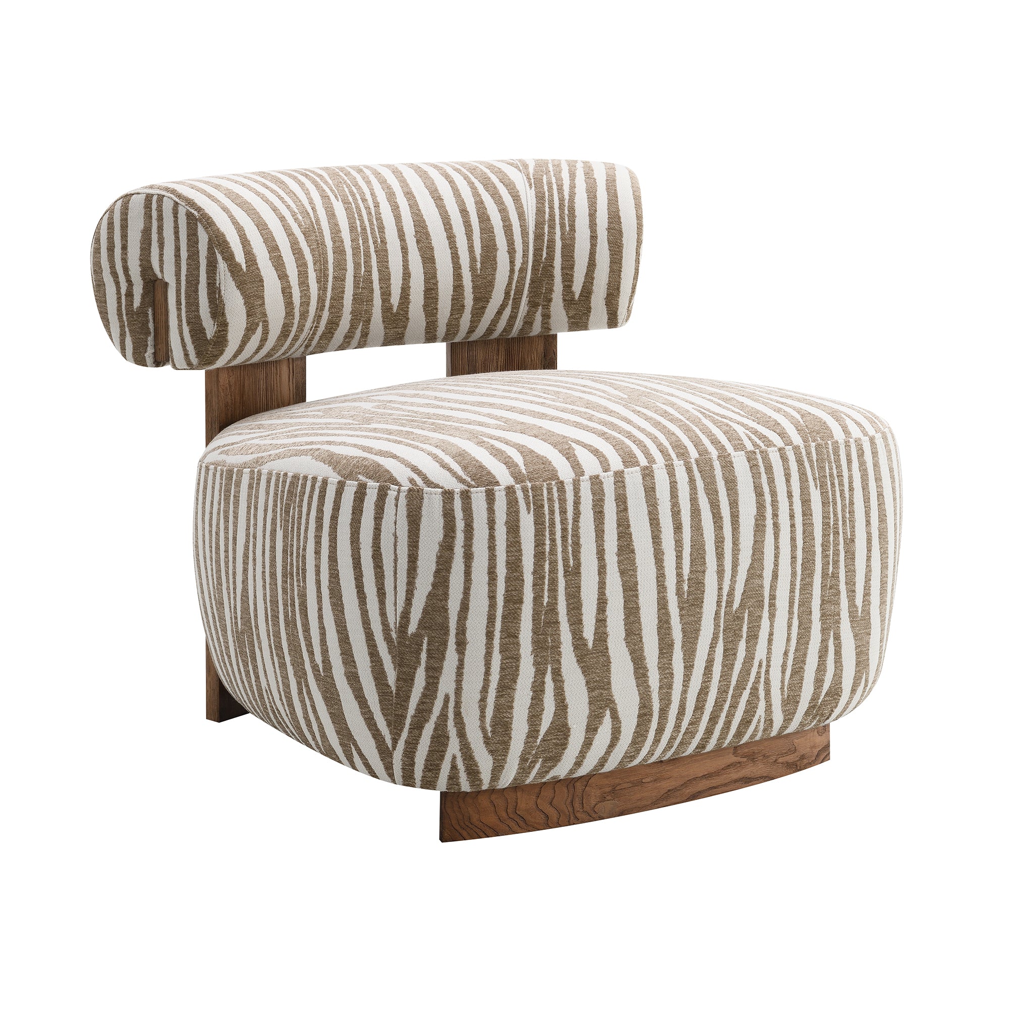 30 Inch Chenille Zebra-Stripe Accent Chair with Cylindrical Backrest
