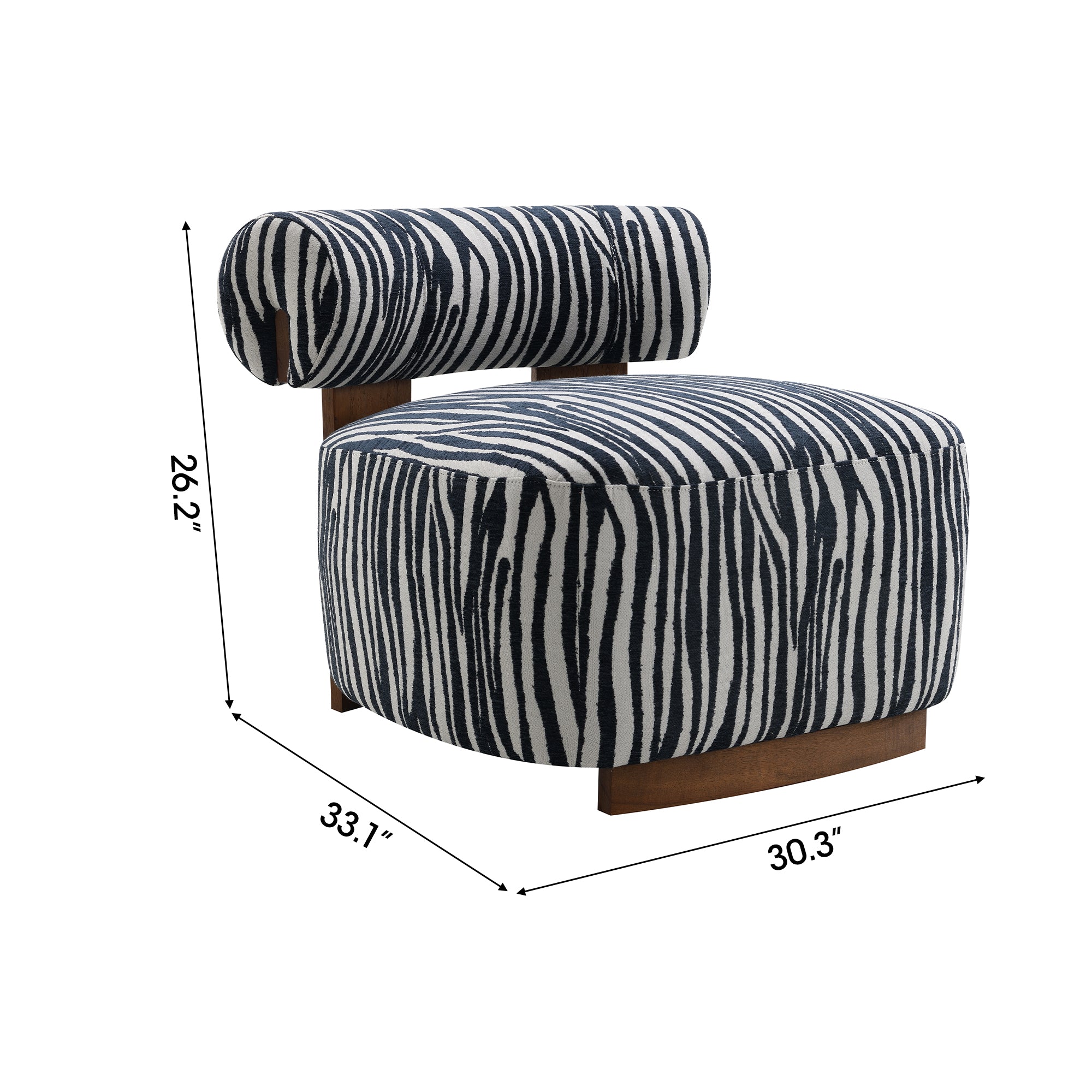 30 Inch Chenille Zebra-Stripe Accent Chair with Cylindrical Backrest
