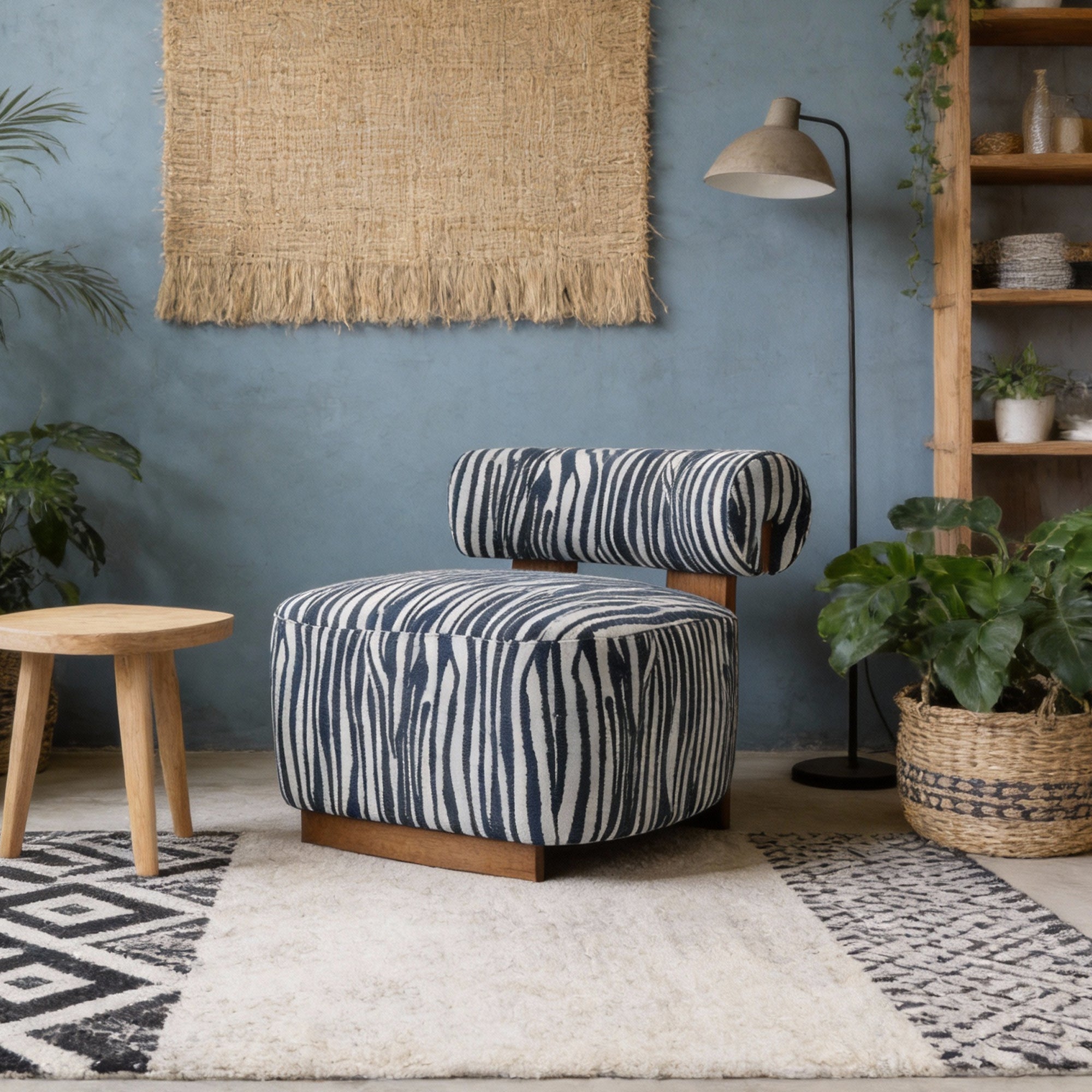 30 Inch Chenille Zebra-Stripe Accent Chair with Cylindrical Backrest