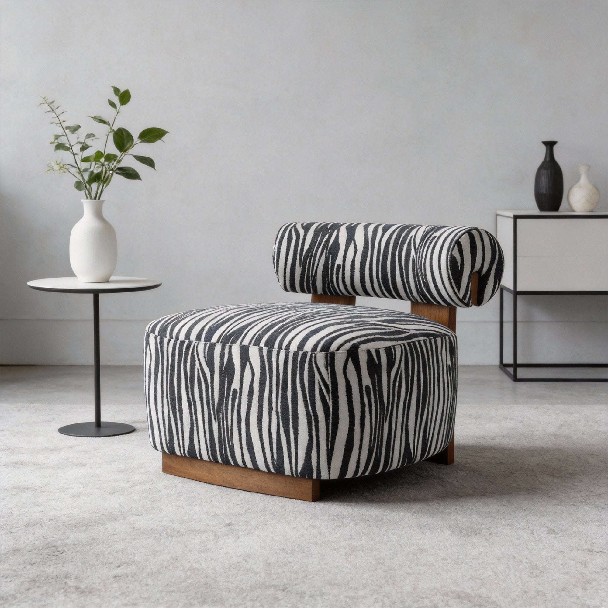 30 Inch Chenille Zebra-Stripe Accent Chair with Cylindrical Backrest