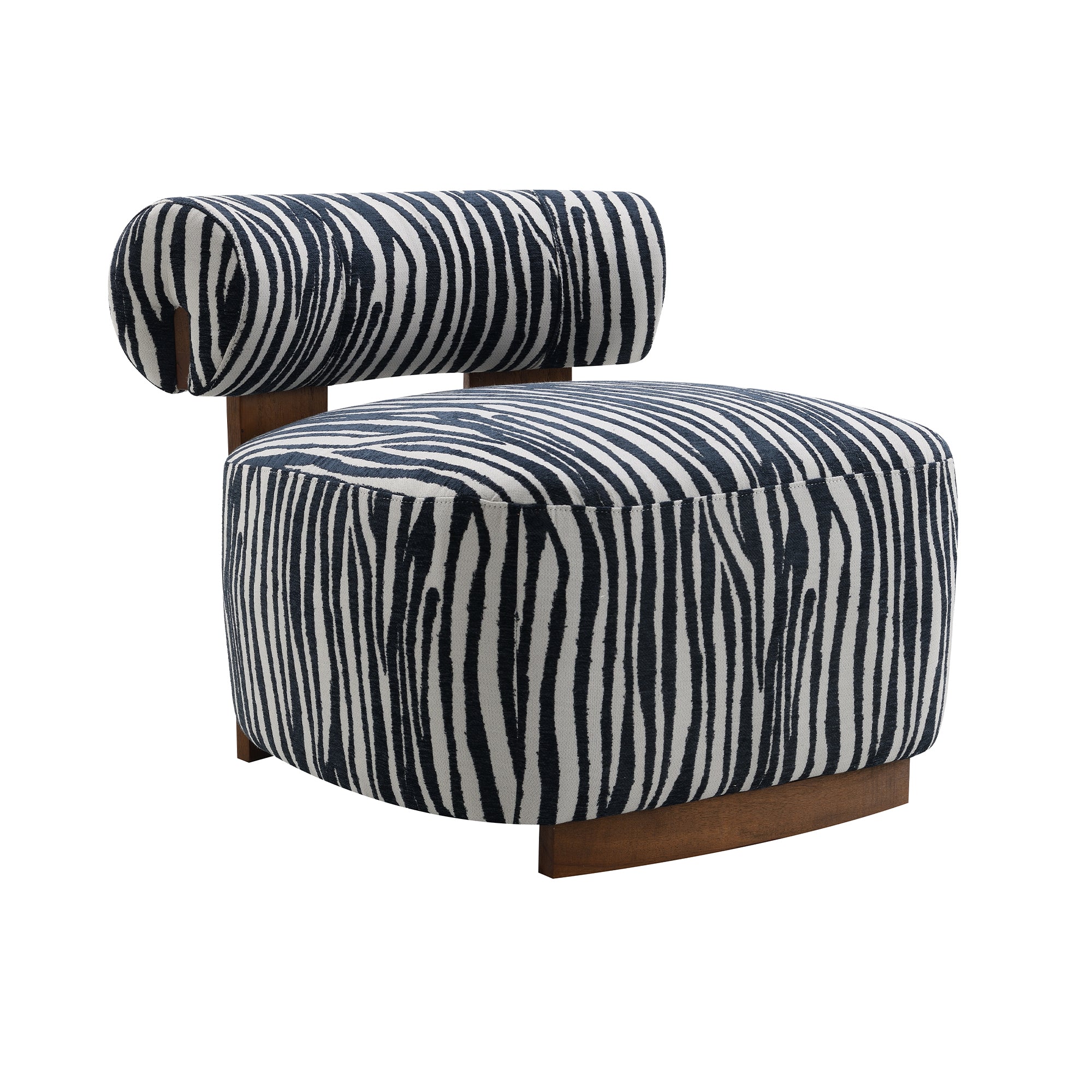 30 Inch Chenille Zebra-Stripe Accent Chair with Cylindrical Backrest