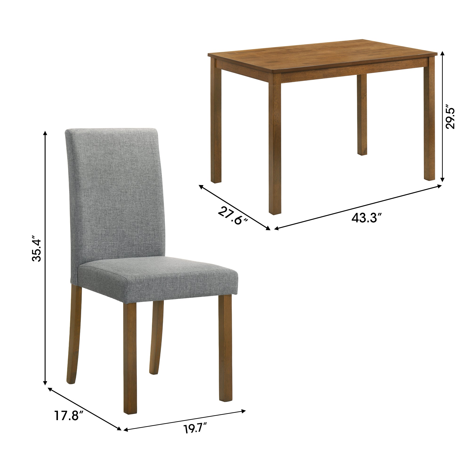 Worland 43 Inch Espresso 5-Piece Rectangle Dining Table with 4 Side Chairs