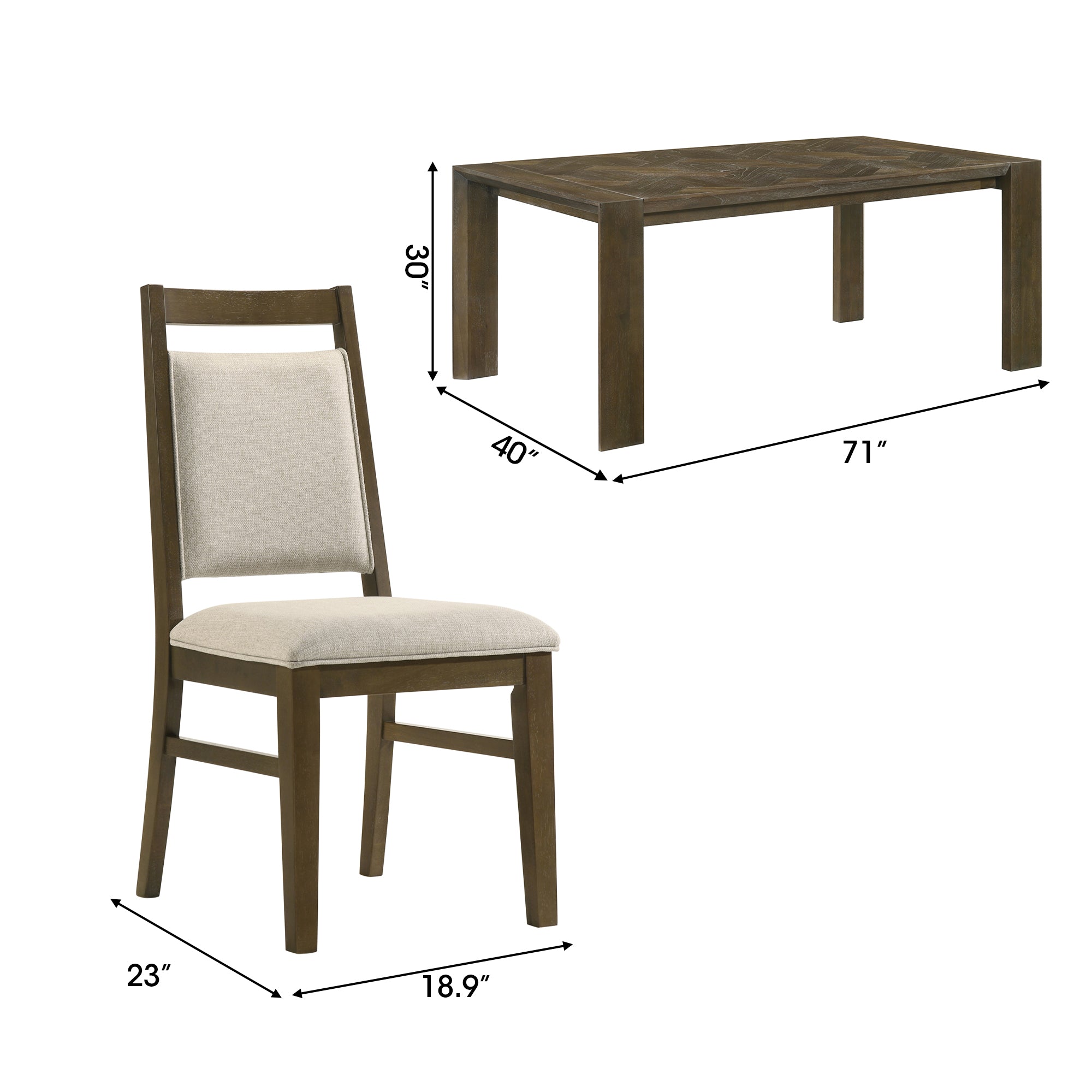 Coppet 71" Dark Walnut Rectangle Dining Table with Side Chairs